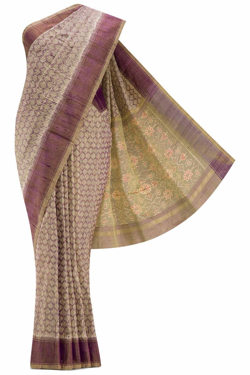 Sandal and Purple Dual Tone Raw Silk Saree