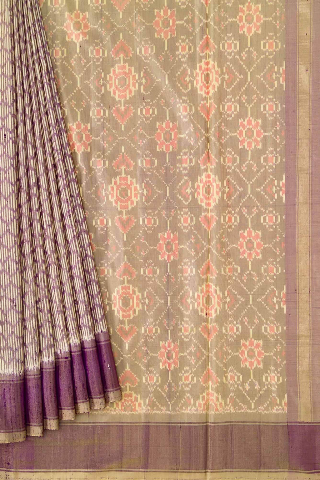 Sandal and Purple Dual Tone Raw Silk Saree