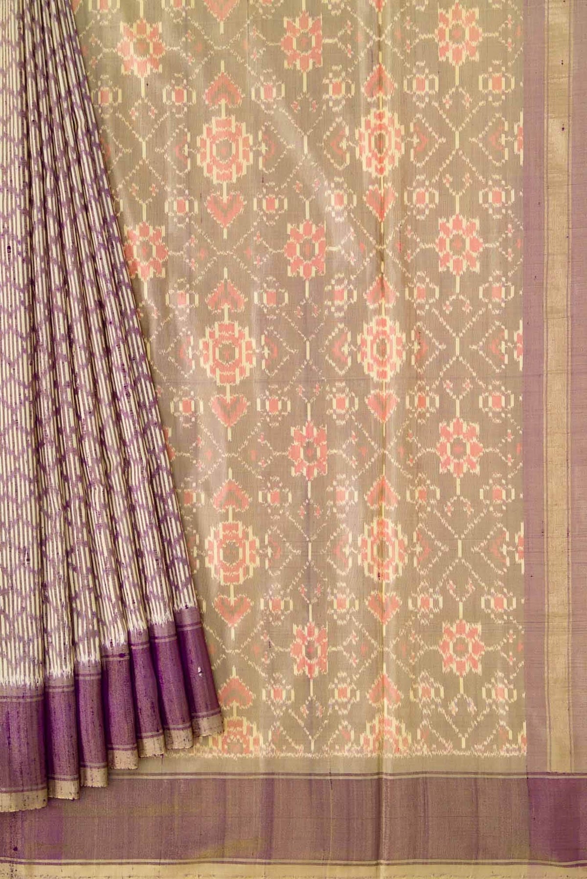 Sandal and Purple Dual Tone Raw Silk Saree