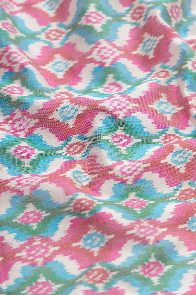 Off White and Pink Dual Tone Double Ikat Saree