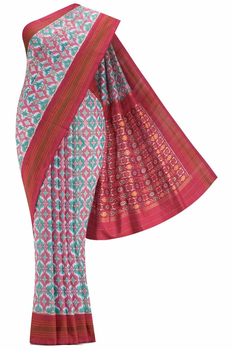 Off White and Pink Dual Tone Double Ikat Saree