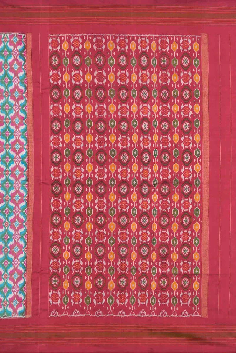 Off White and Pink Dual Tone Double Ikat Saree