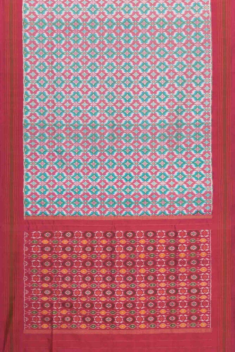 Off White and Pink Dual Tone Double Ikat Saree