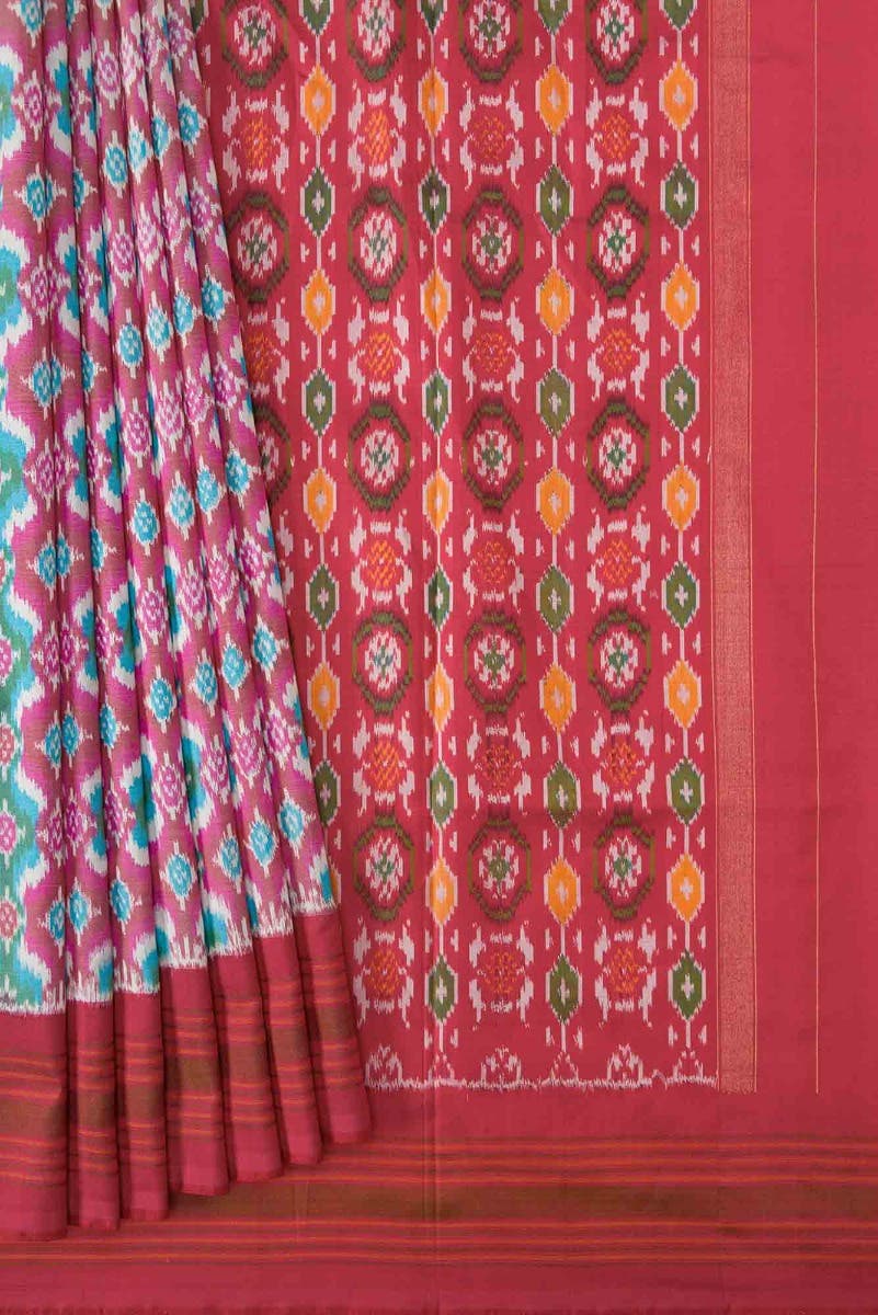 Off White and Pink Dual Tone Double Ikat Saree