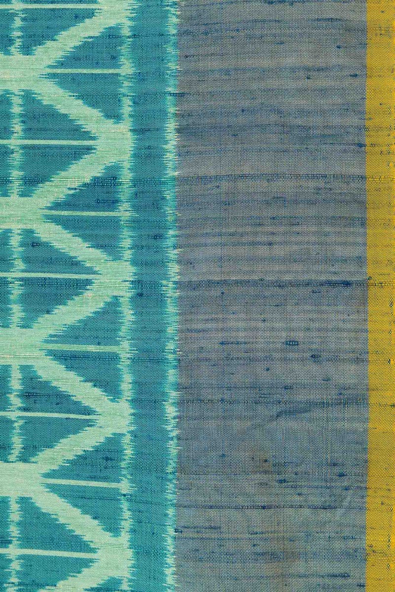 Green and Blue Dual Tone Raw Silk Saree
