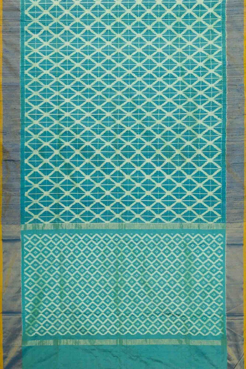 Green and Blue Dual Tone Raw Silk Saree