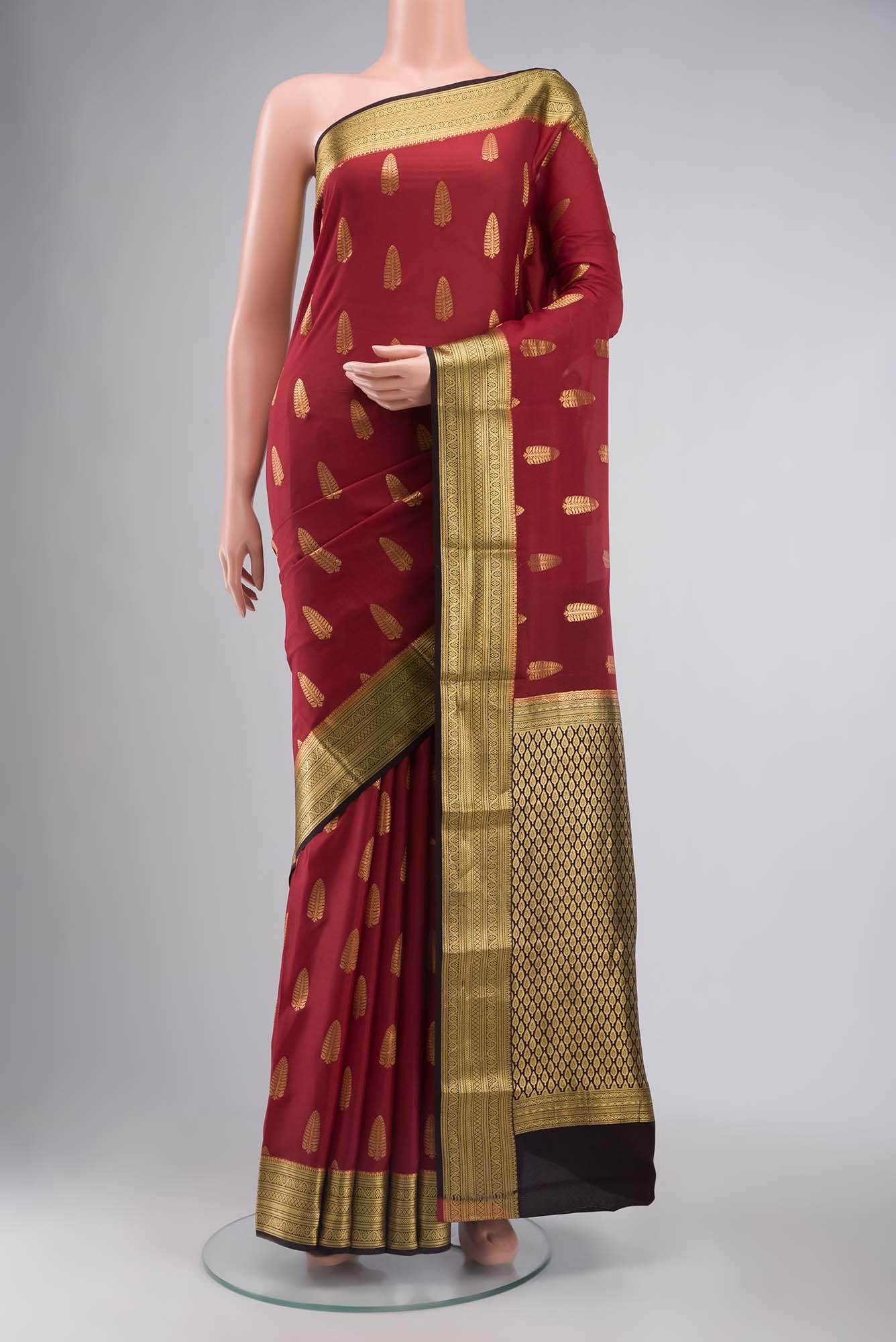 Maroon Mysore Crepe Saree