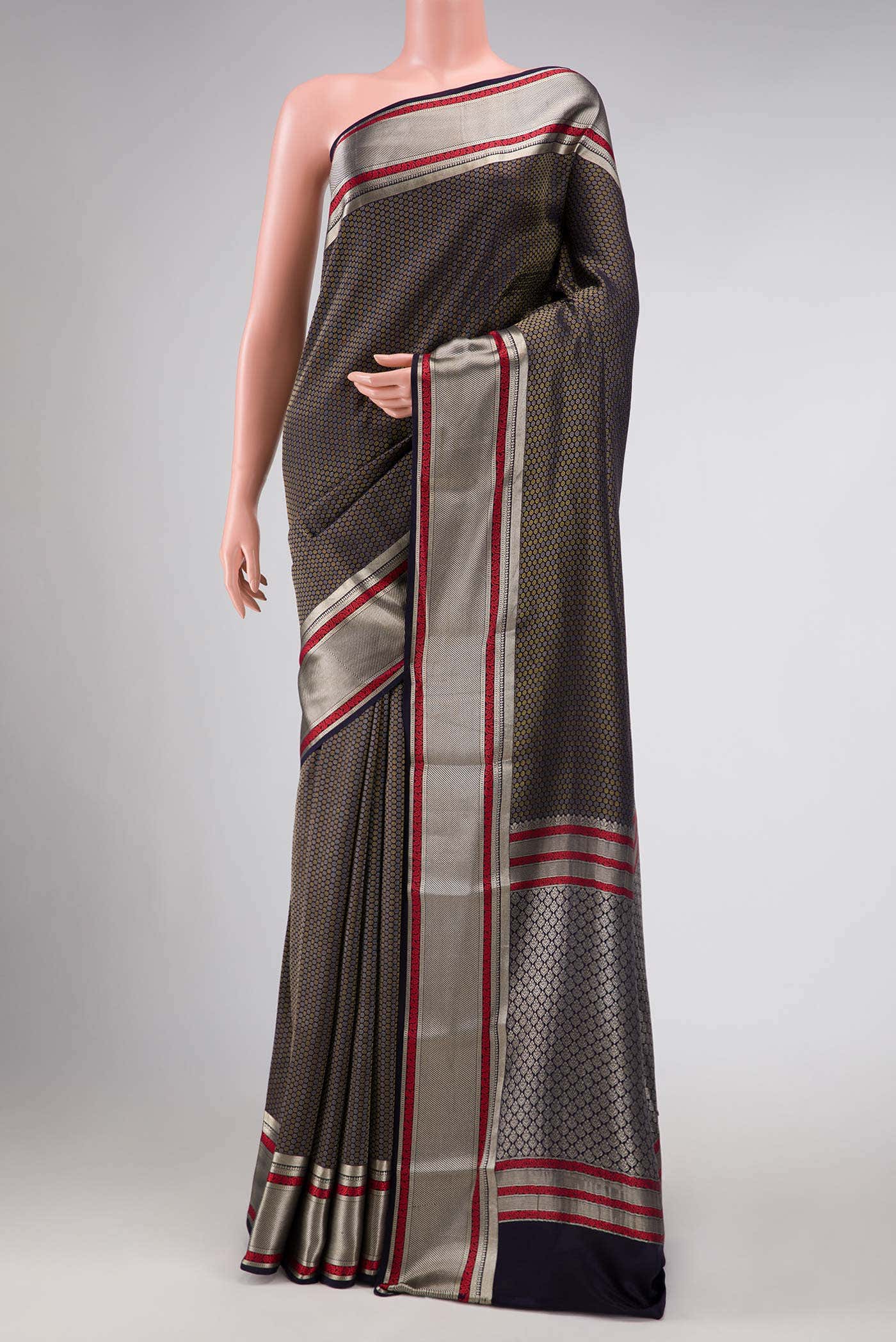 Navy Blue Dual Tone Mysore Crepe Saree