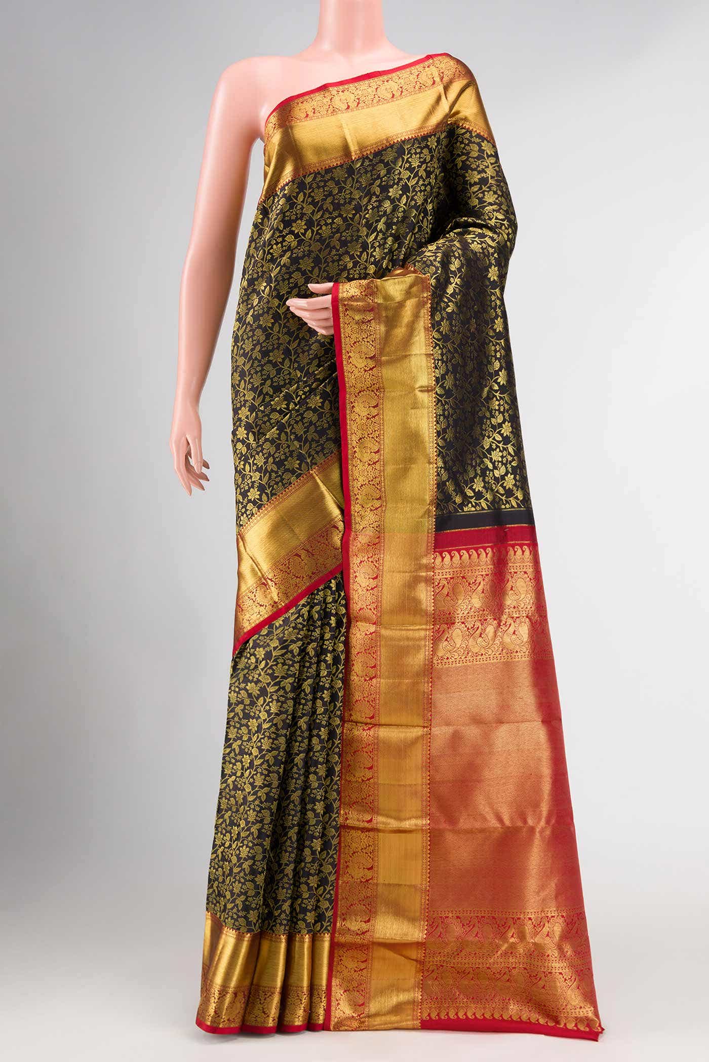 Bottle Green Dual Tone Kanchipuram Silk Saree