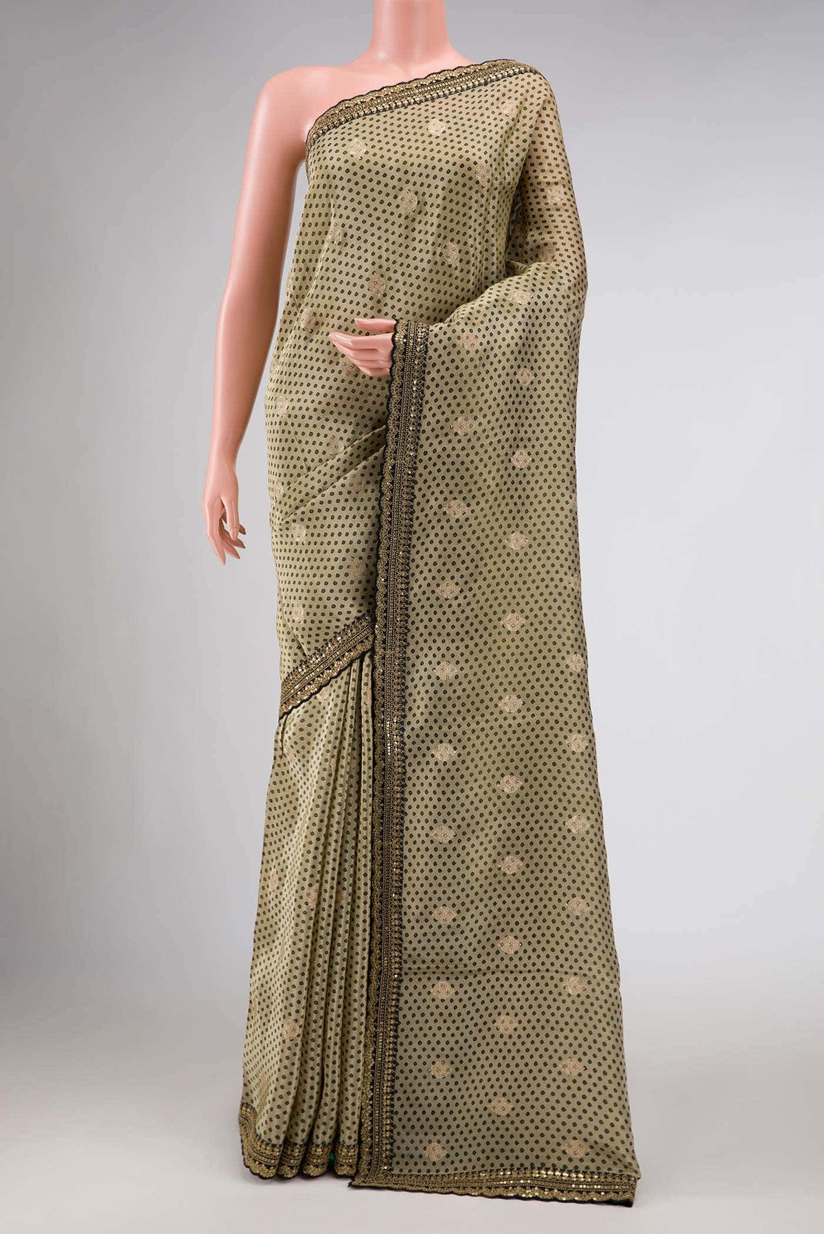 Beige Crepe Saree