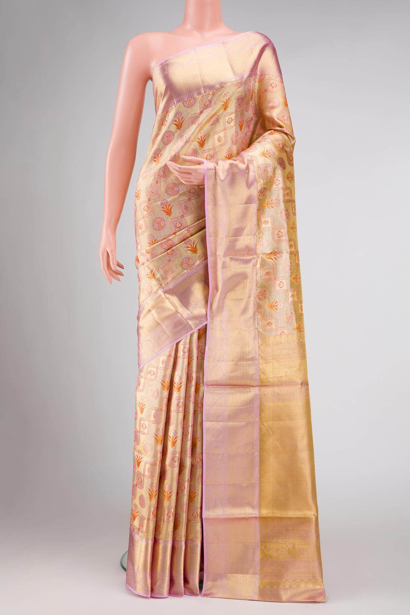 Gold Dual Tone Kanchipuram Tissue Silk Saree