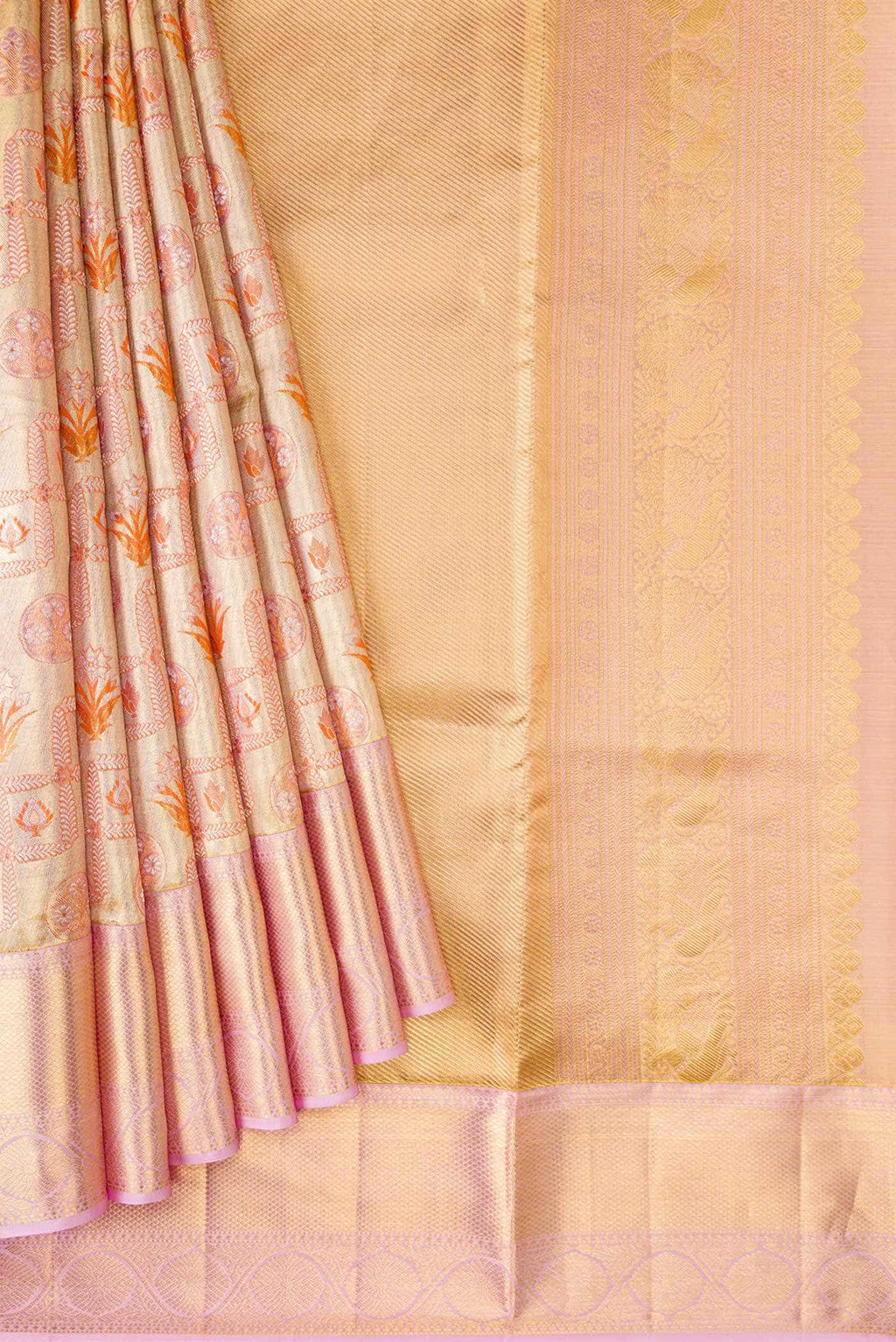 Gold Dual Tone Kanchipuram Tissue Silk Saree