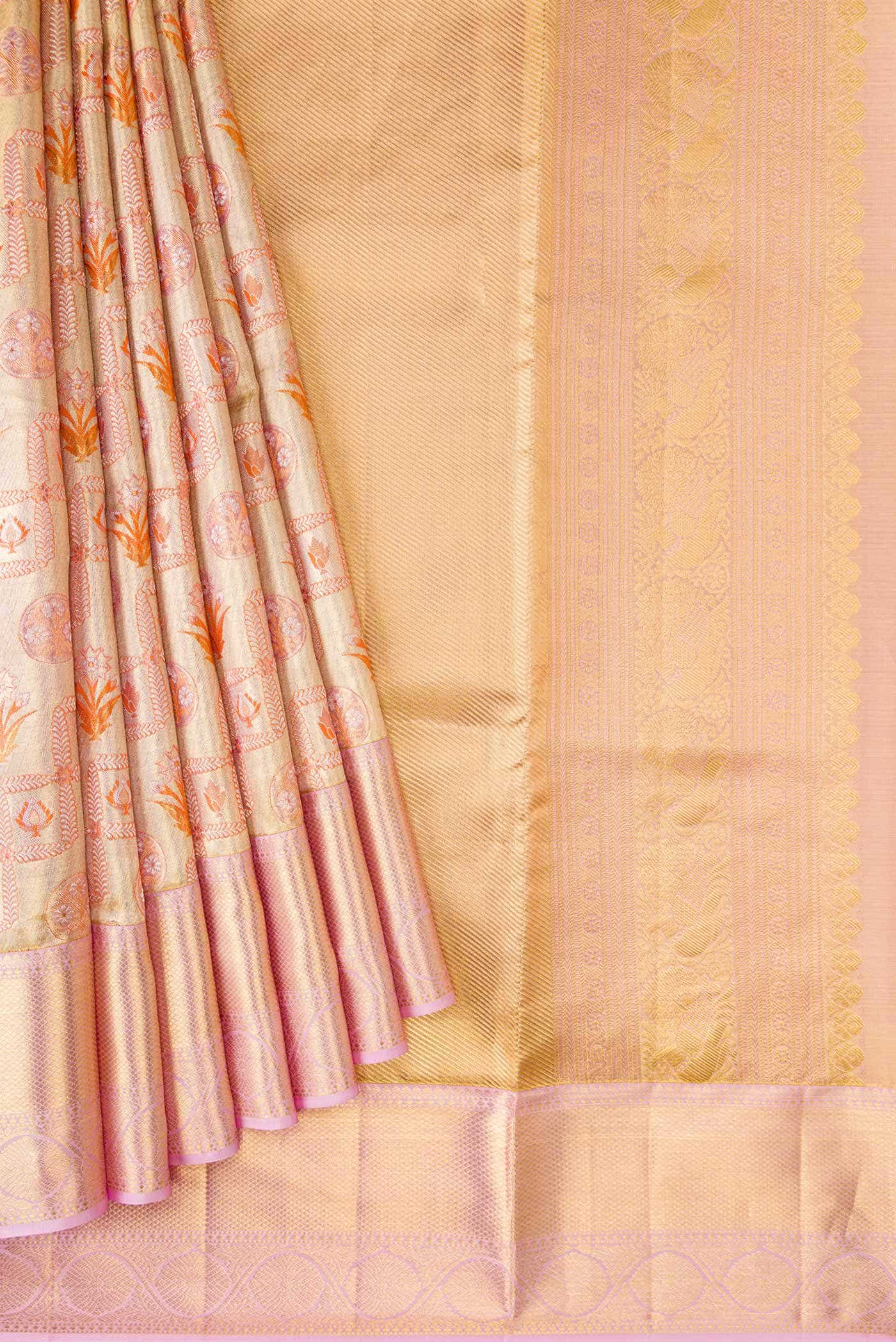 Gold Dual Tone Kanchipuram Tissue Silk Saree