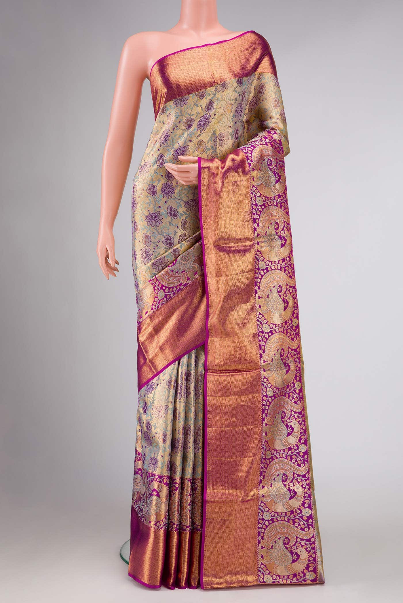 Gold Dual Tone Kanchipuram Tissue Silk Saree
