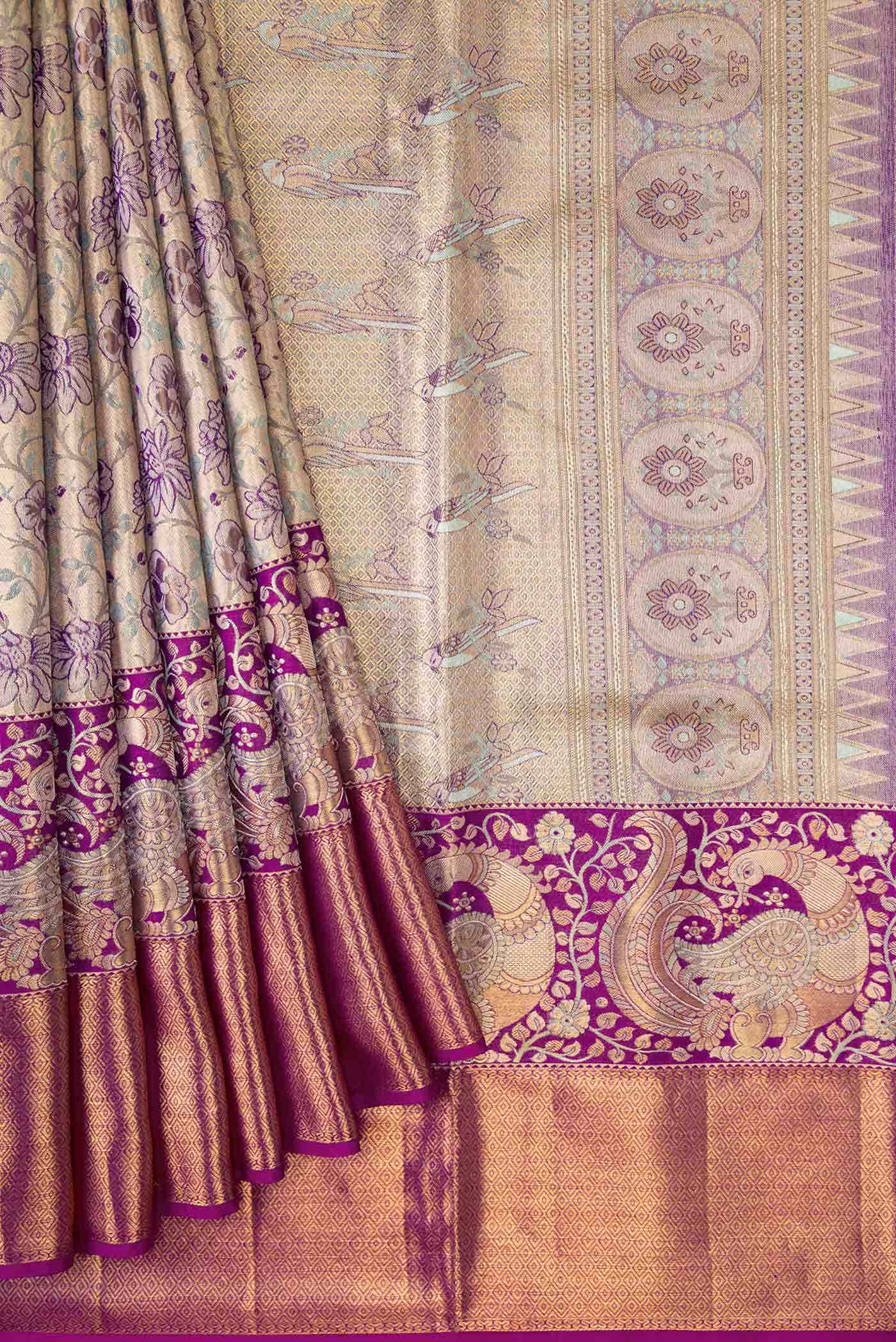 Gold Dual Tone Kanchipuram Tissue Silk Saree