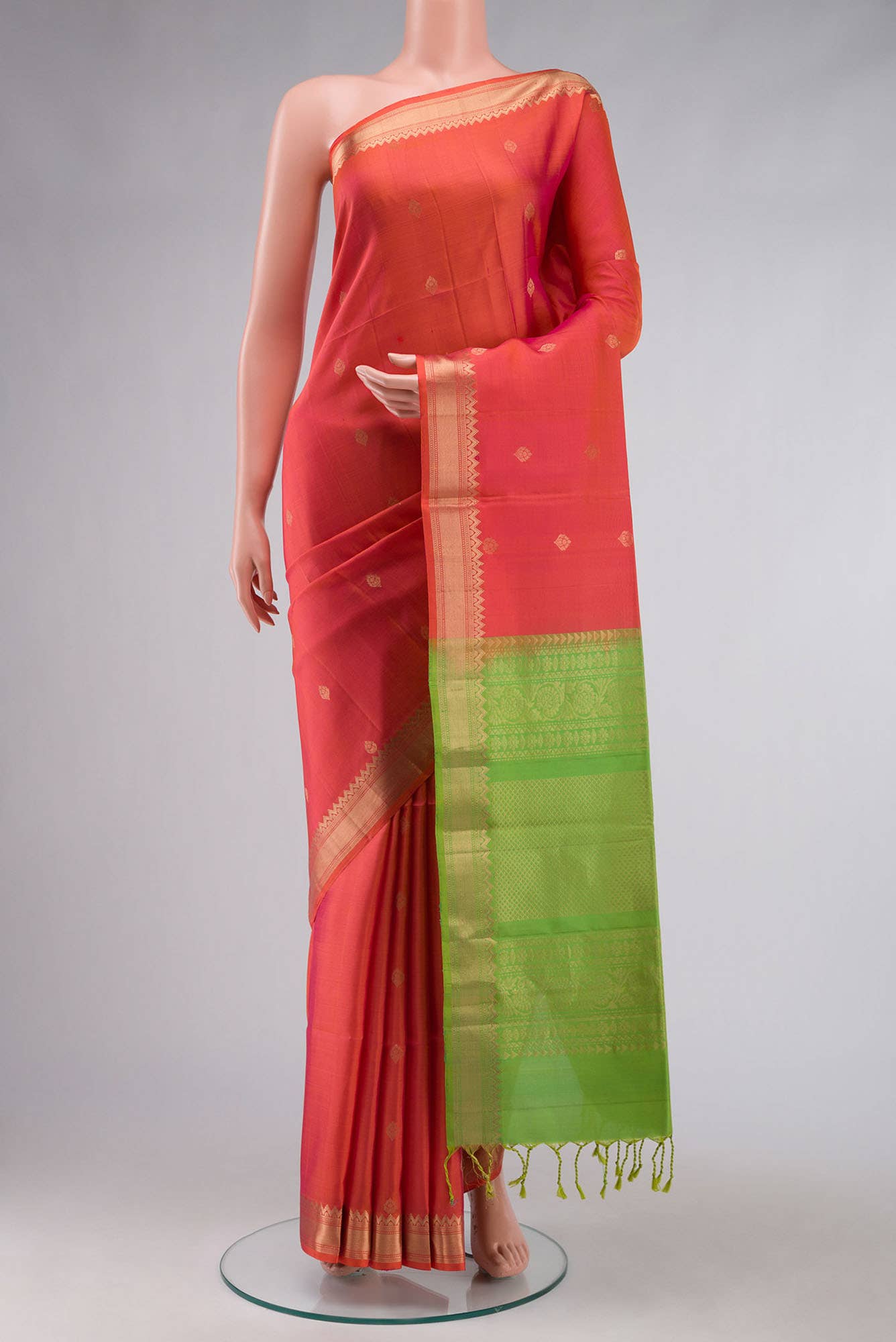 Pink with Orange Dual Tone Soft Silk Saree