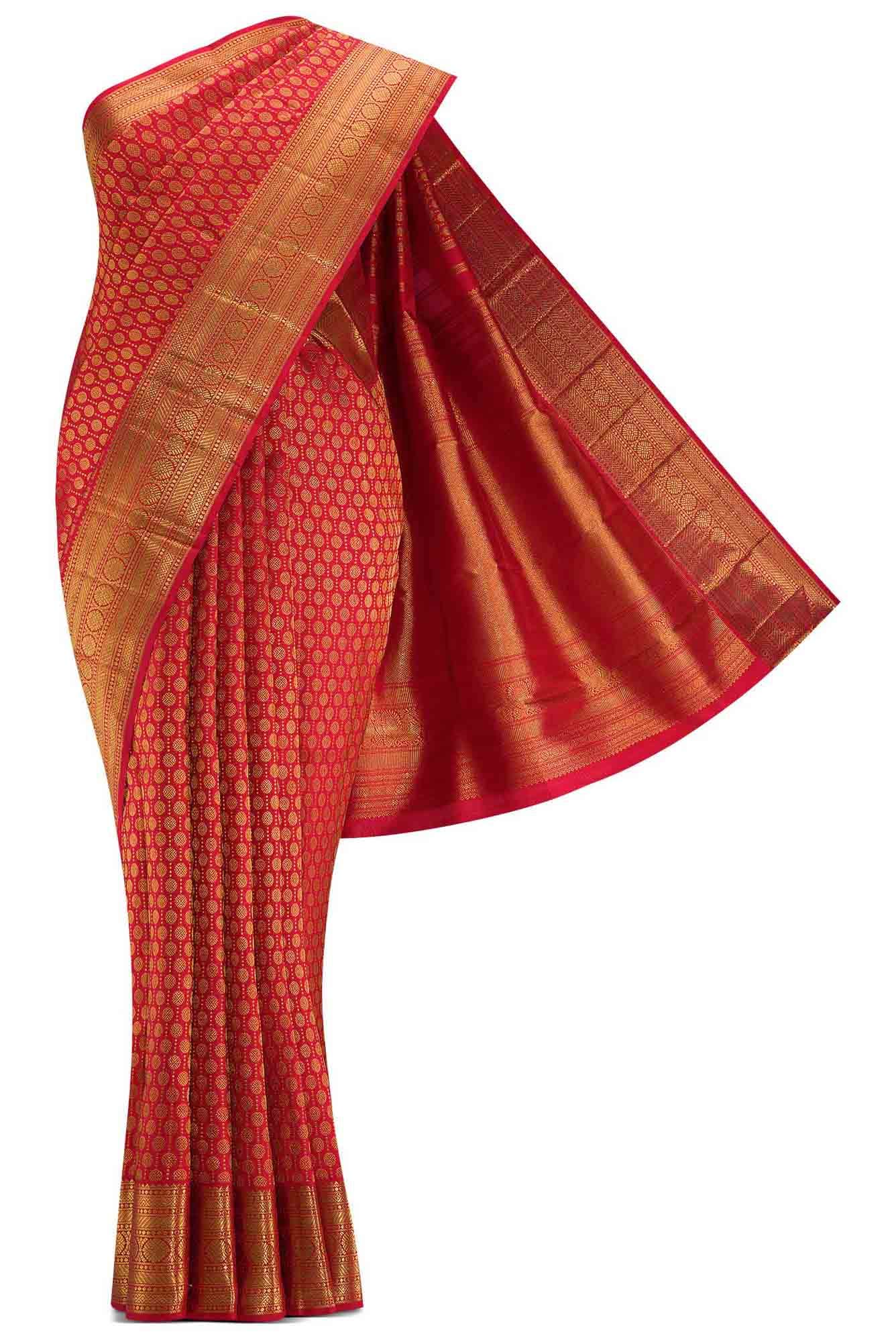 Pure Silk Pure Zari Red Dual Tone Kanchipuram Saree