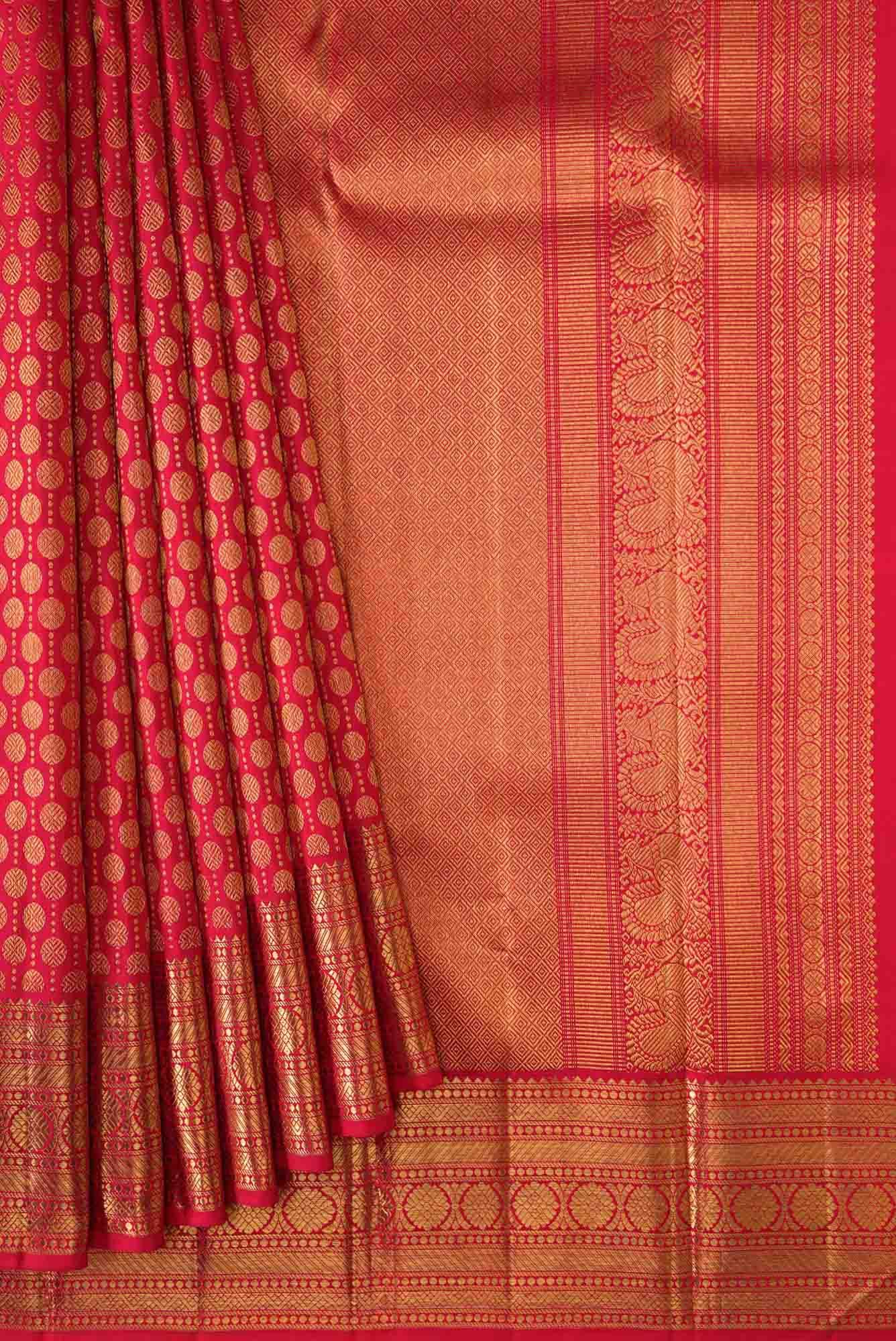 Pure Silk Pure Zari Red Dual Tone Kanchipuram Saree