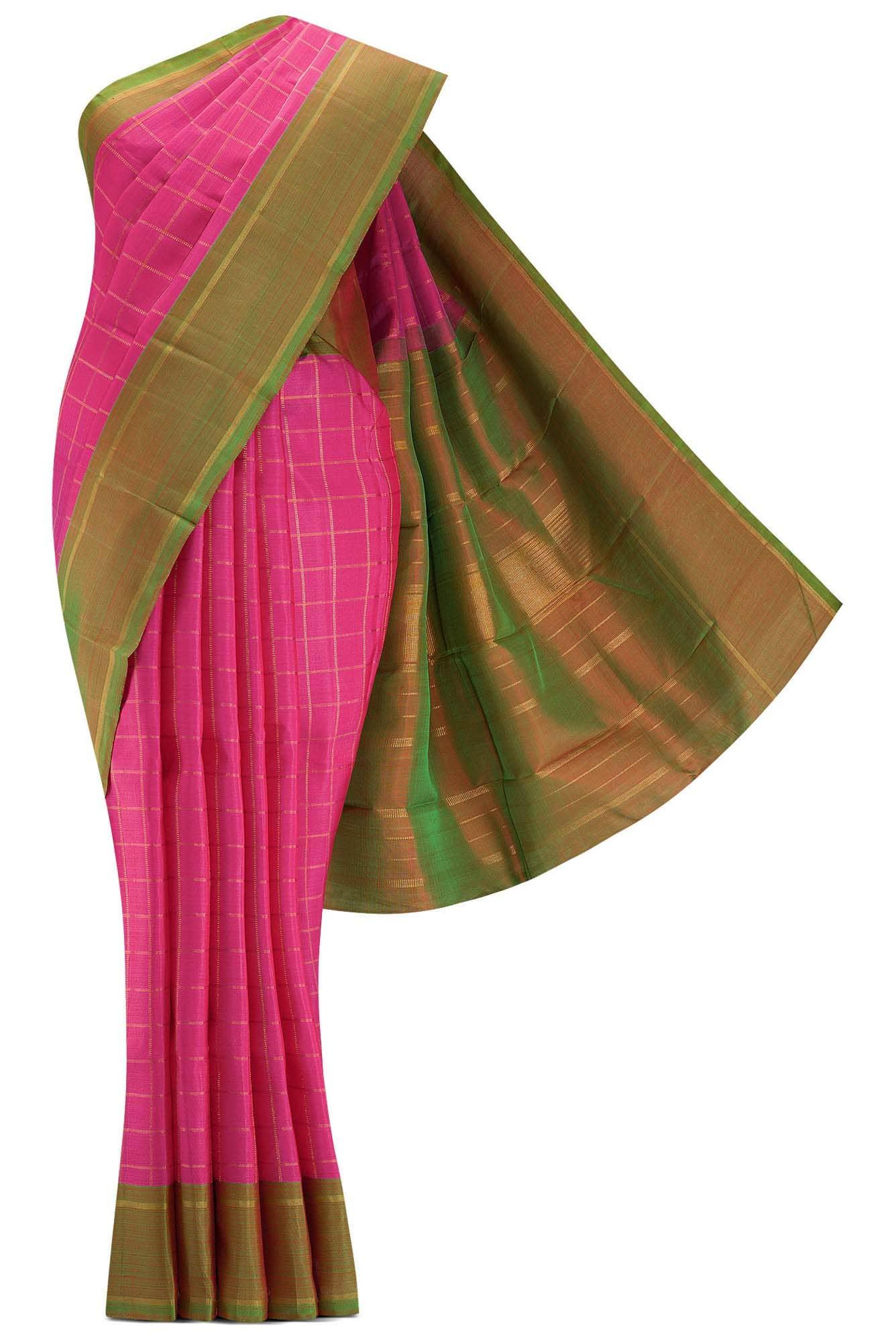 Pure Silk Pure Zari Pink Dual Tone Kanchipuram Saree