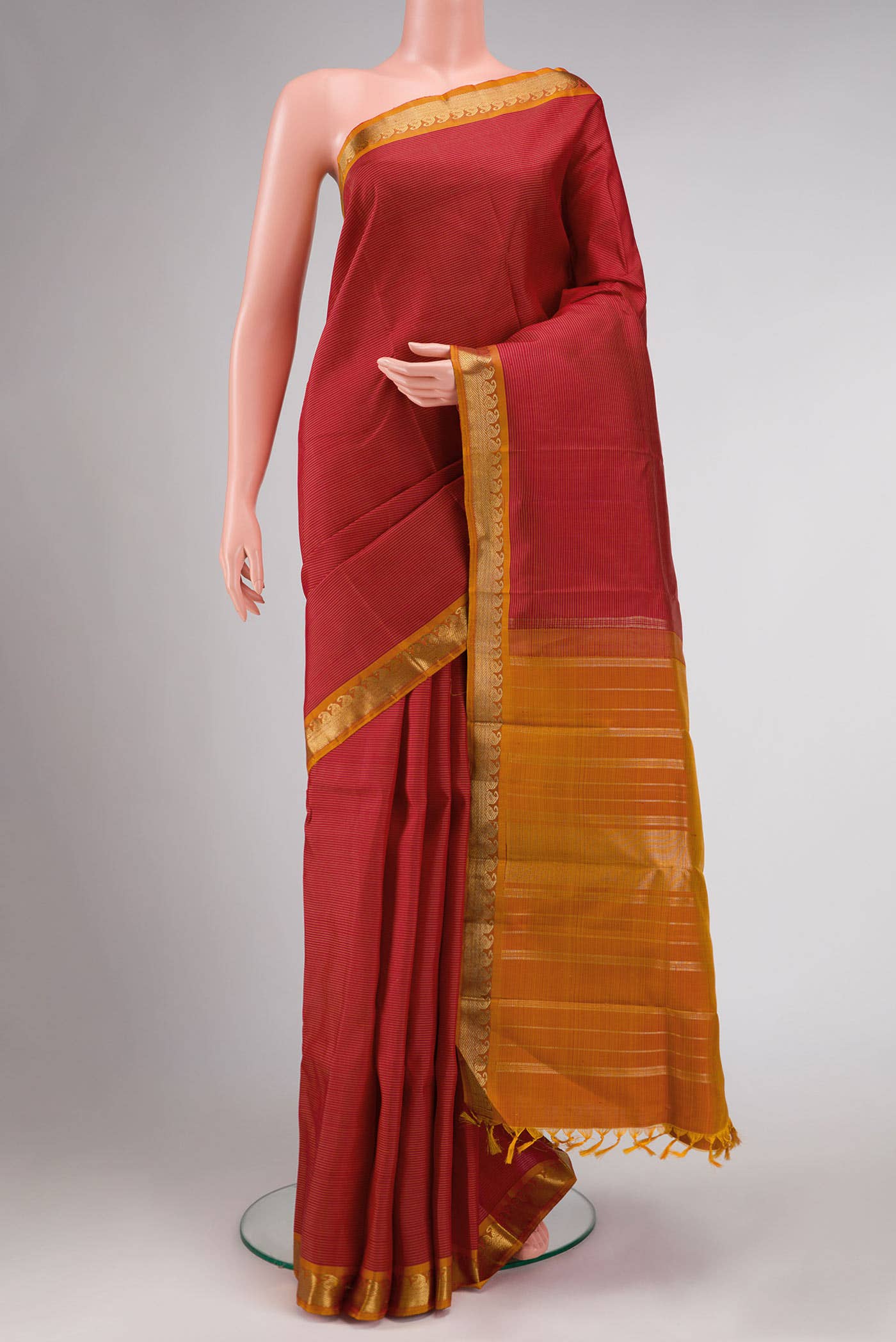 Pure Silk Pure Zari Maroon Dual Tone Kanjivaram Saree