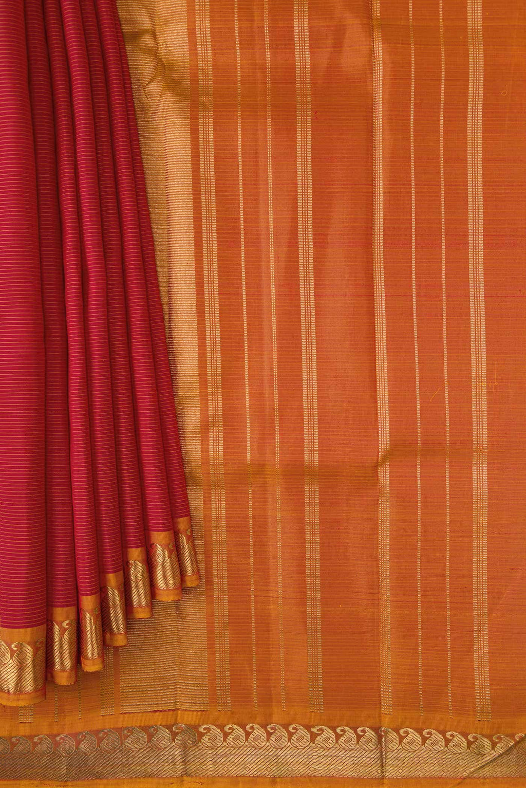 Pure Silk Pure Zari Maroon Dual Tone Kanchipuram Saree