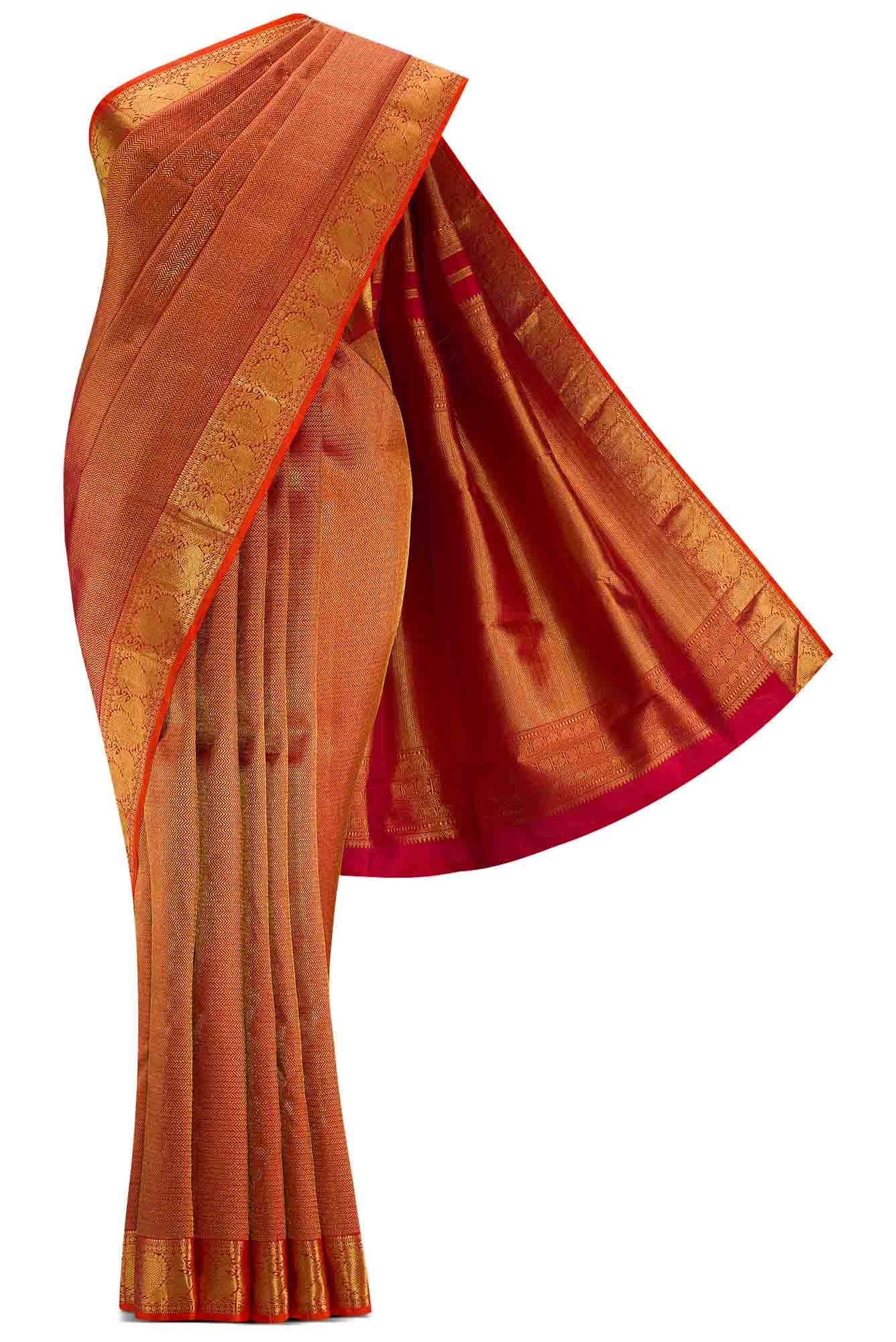 Pure Silk Pure Zari Maroon Dual Tone Kanjivaram Saree