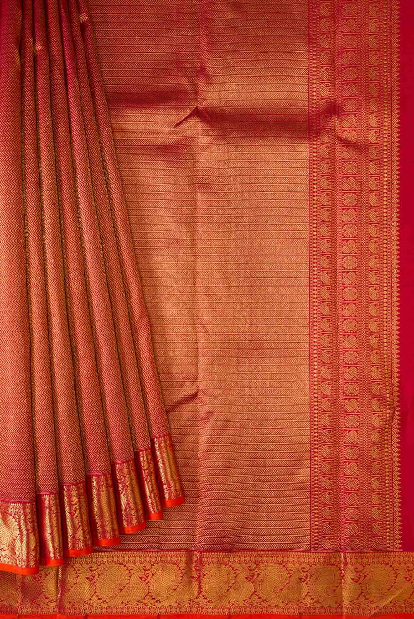Pure Silk Pure Zari Maroon Dual Tone Kanjivaram Saree