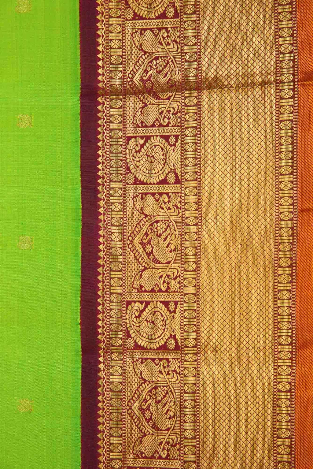 Pure Silk Pure Zari Parrot Green Dual Tone Kanchipuram Saree