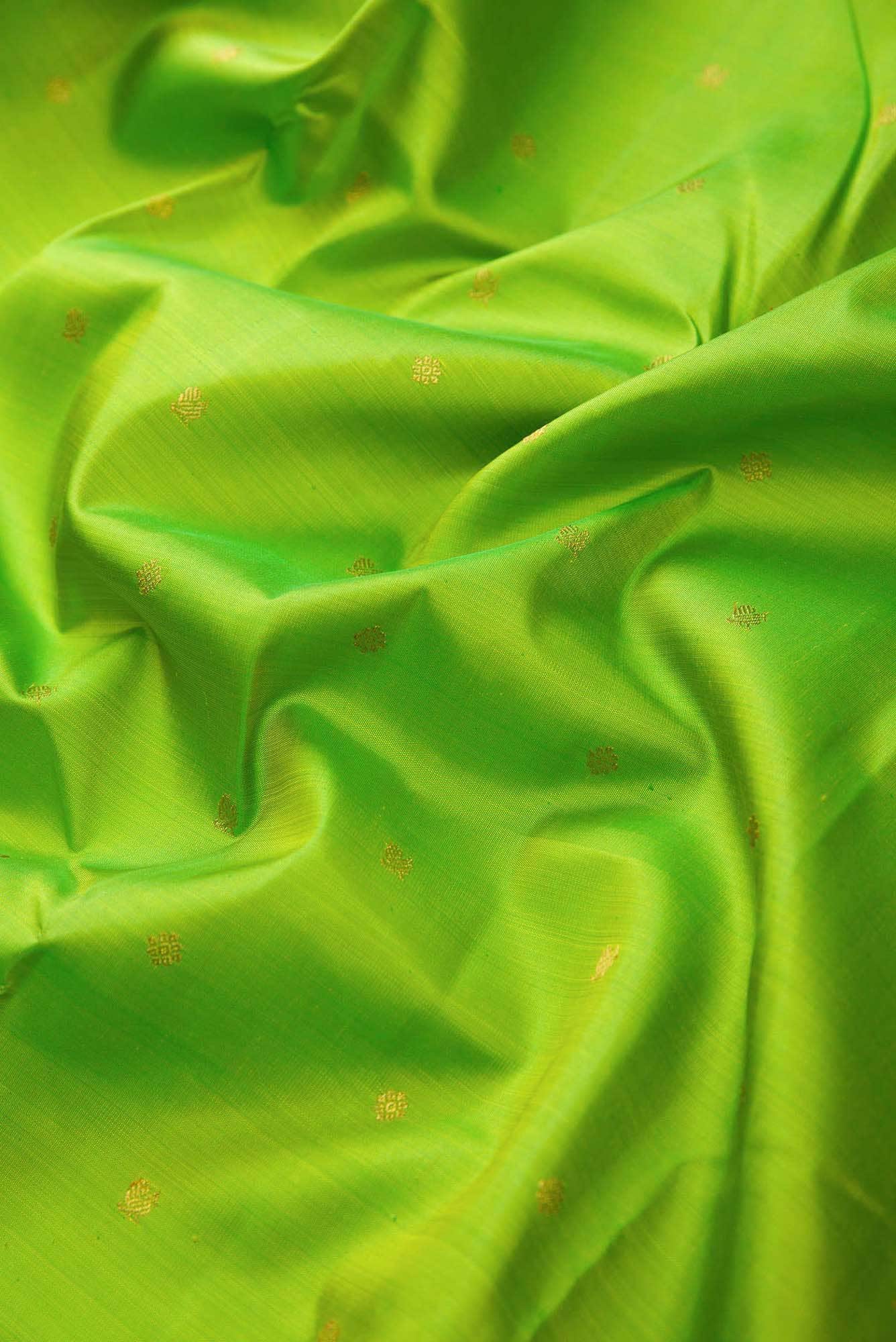 Pure Silk Pure Zari Parrot Green Dual Tone Kanchipuram Saree
