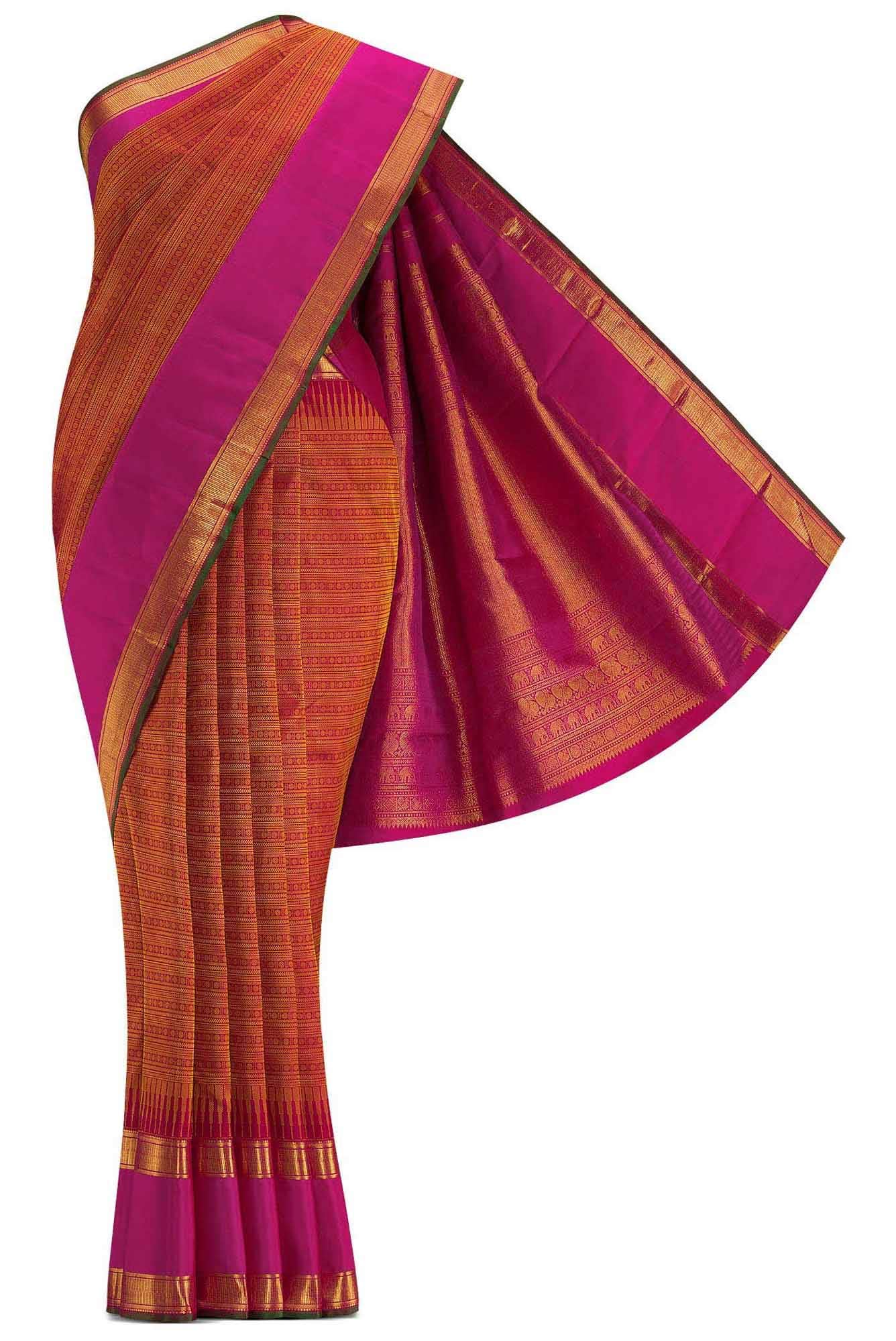 Pure Silk Pure Zari Maroon Dual Tone Kanchipuram Saree