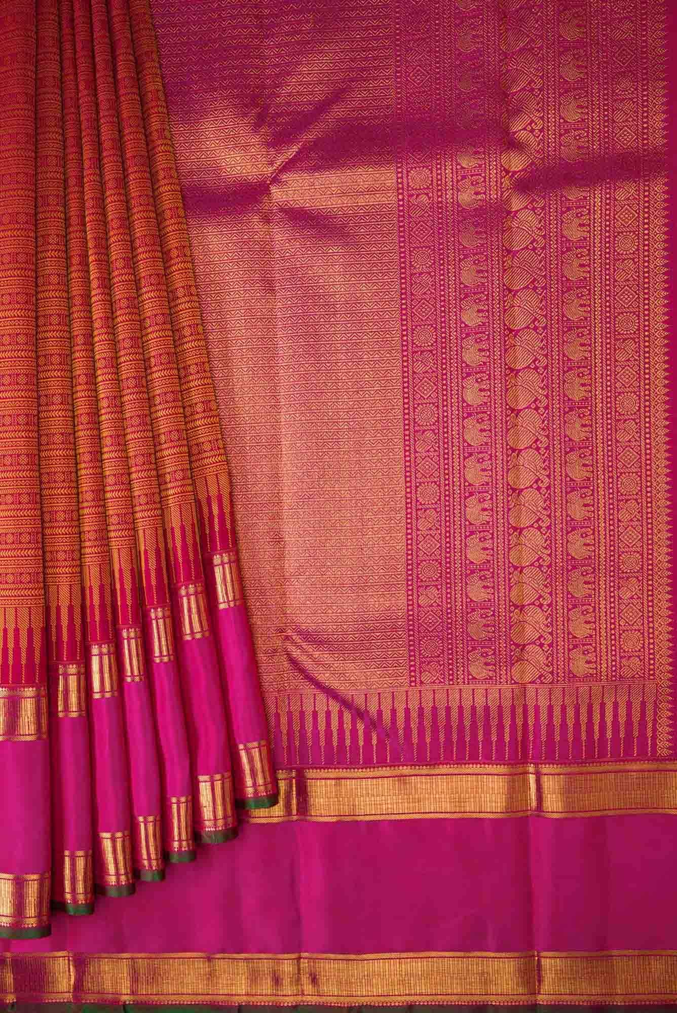 Pure Silk Pure Zari Maroon Dual Tone Kanchipuram Saree
