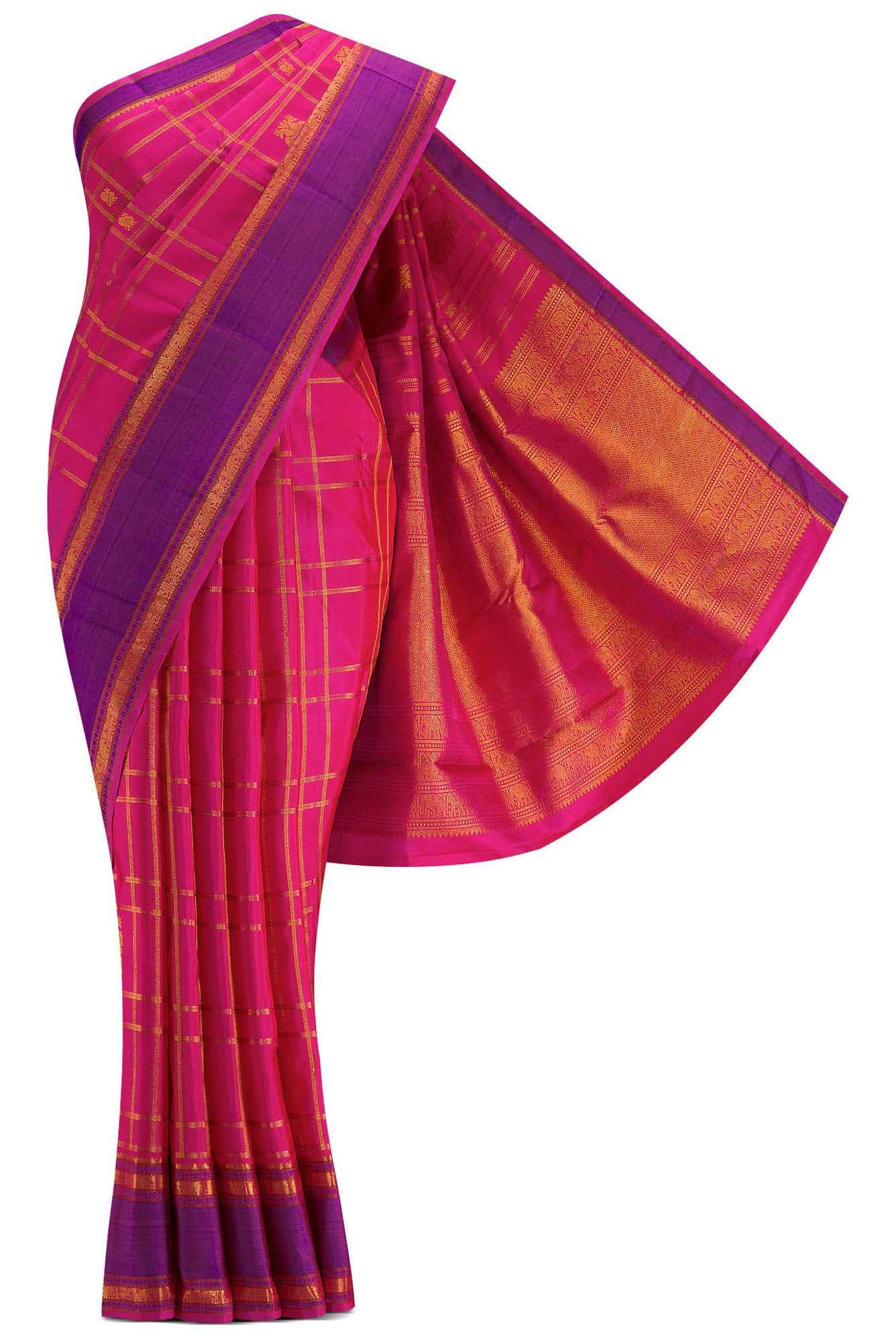 Pure Silk Pure Zari Pink Dual Tone Kanchipuram Saree