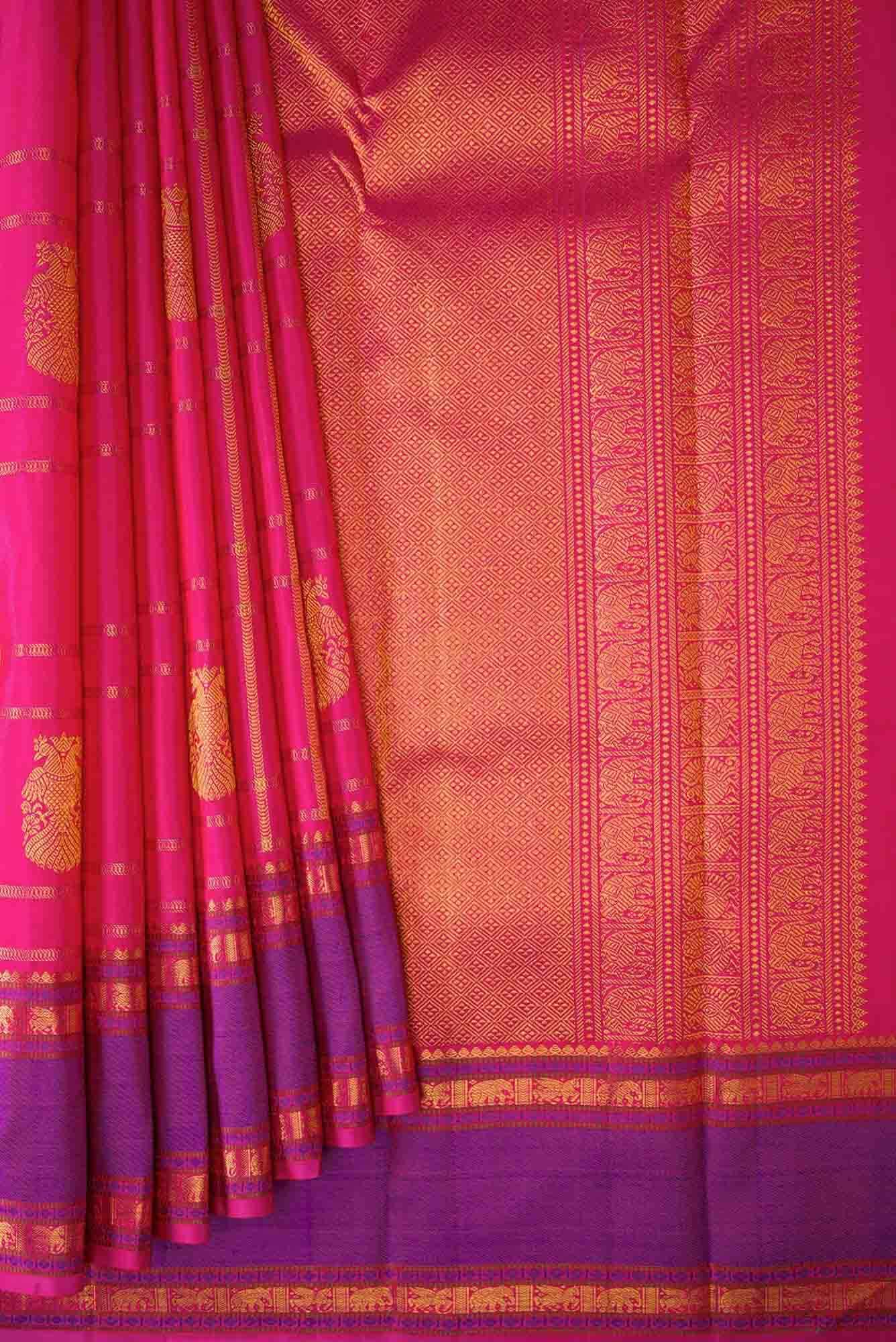 Pure Silk Pure Zari Pink Dual Tone Kanchipuram Saree
