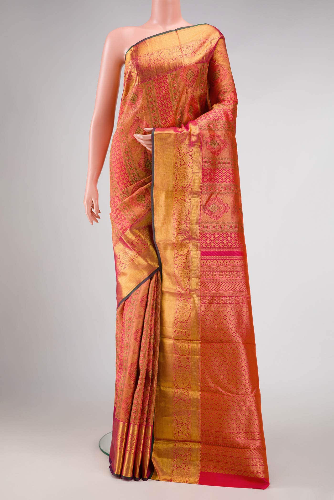Coral Dual Tone Kanchipuram Silk Saree