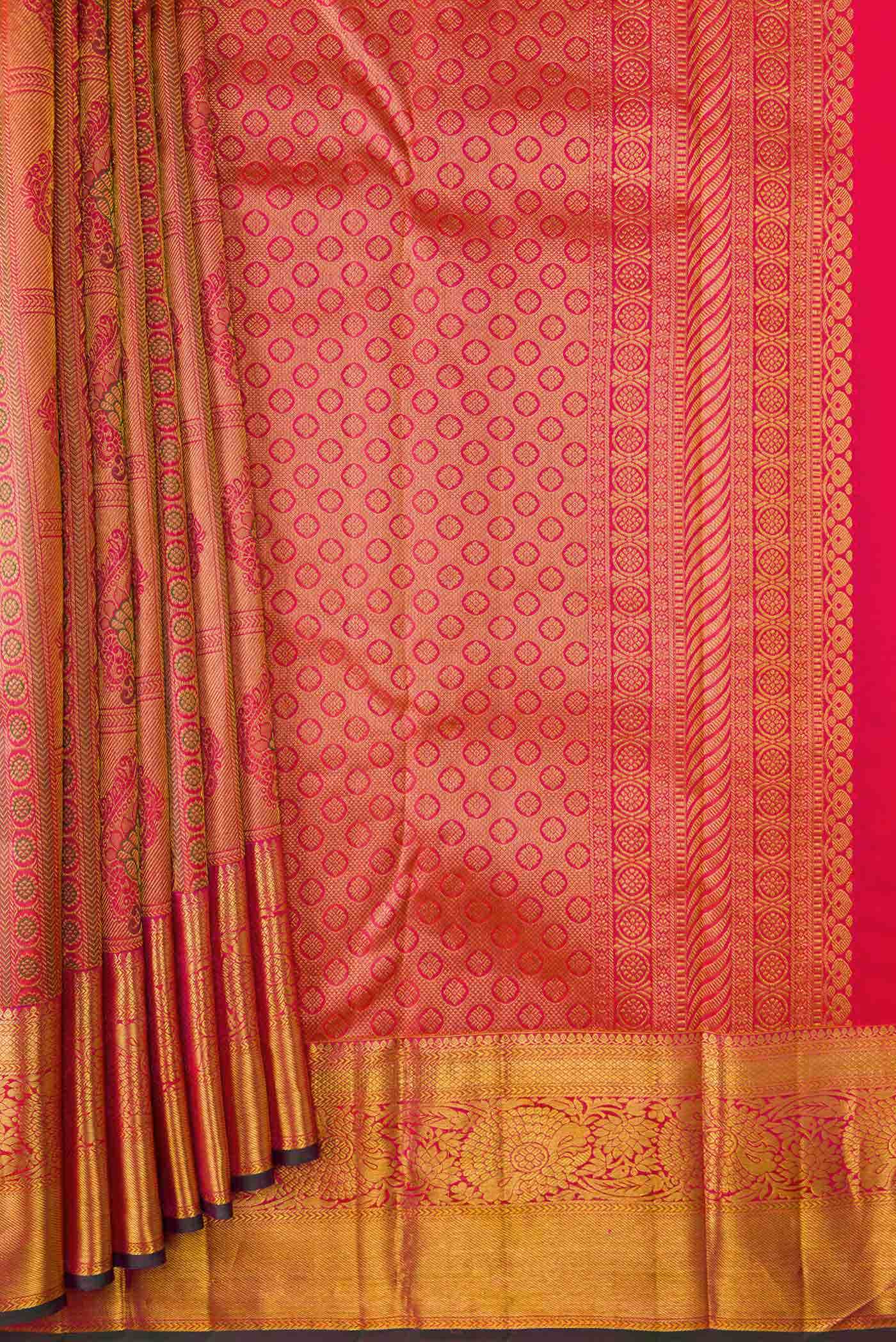 Coral Dual Tone Kanchipuram Silk Saree