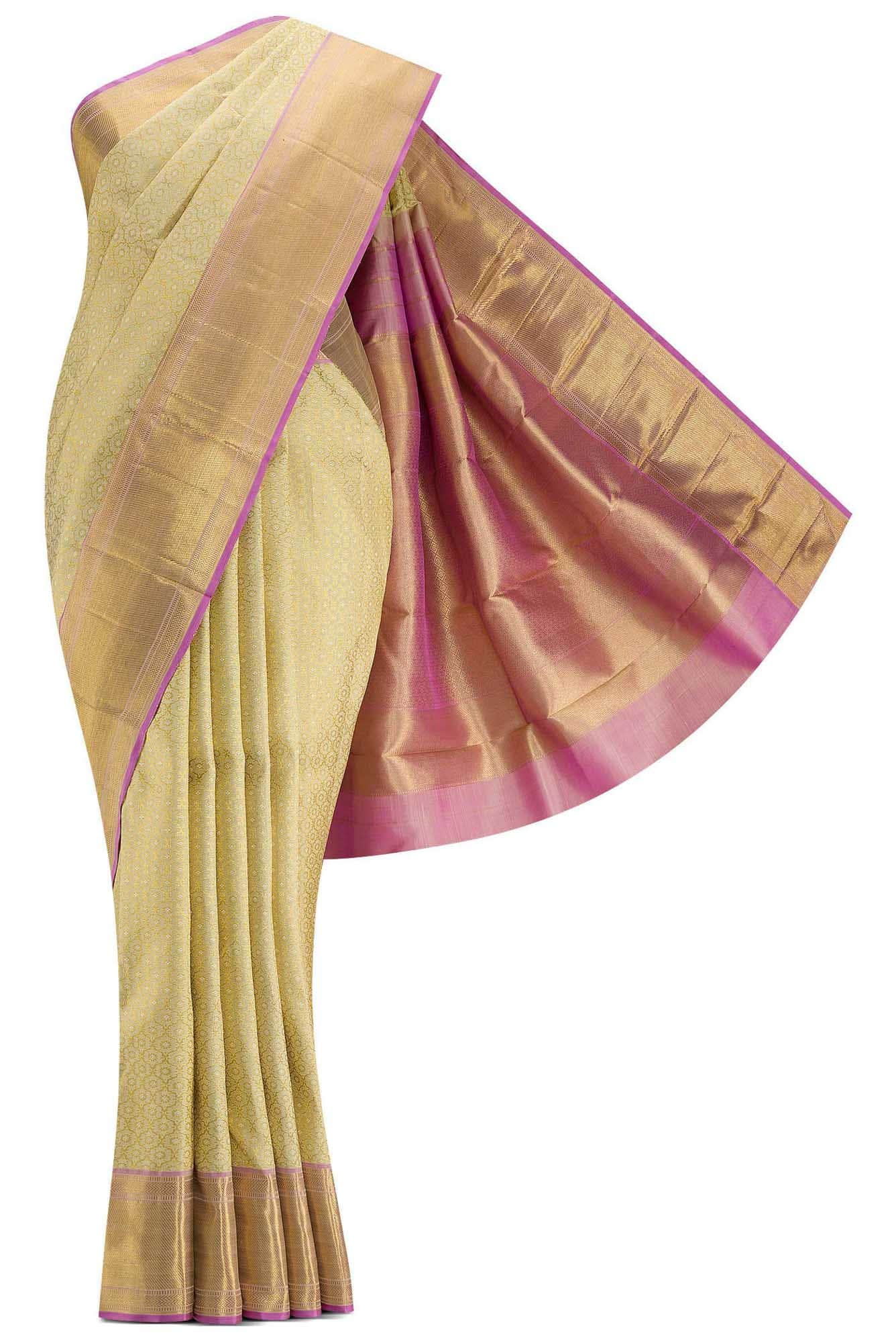 Pure Silk Pure Zari Sandal Dual Tone Kanchipuram Saree