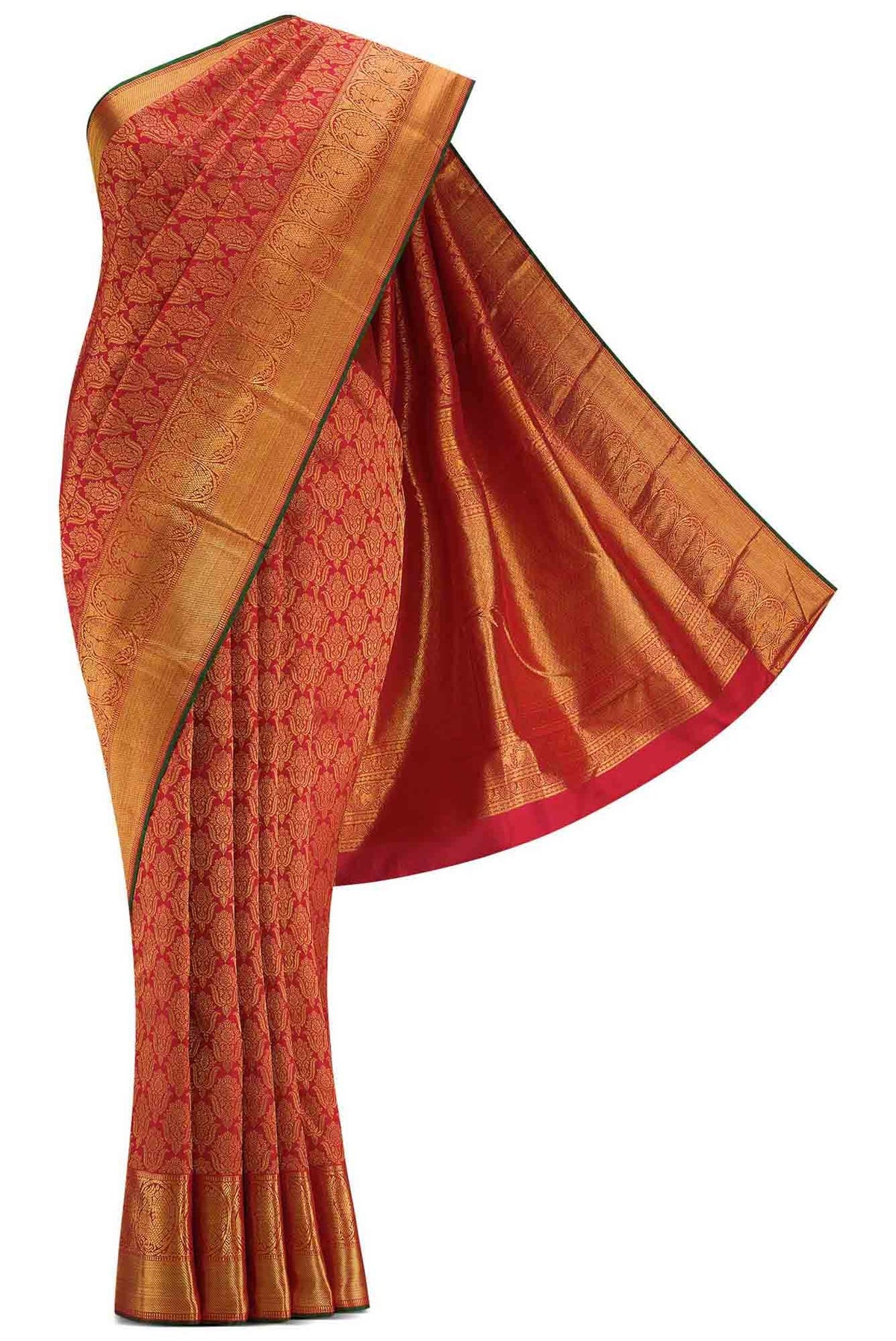 Pure Silk Pure Zari Red Dual Tone Kanjivaram Saree