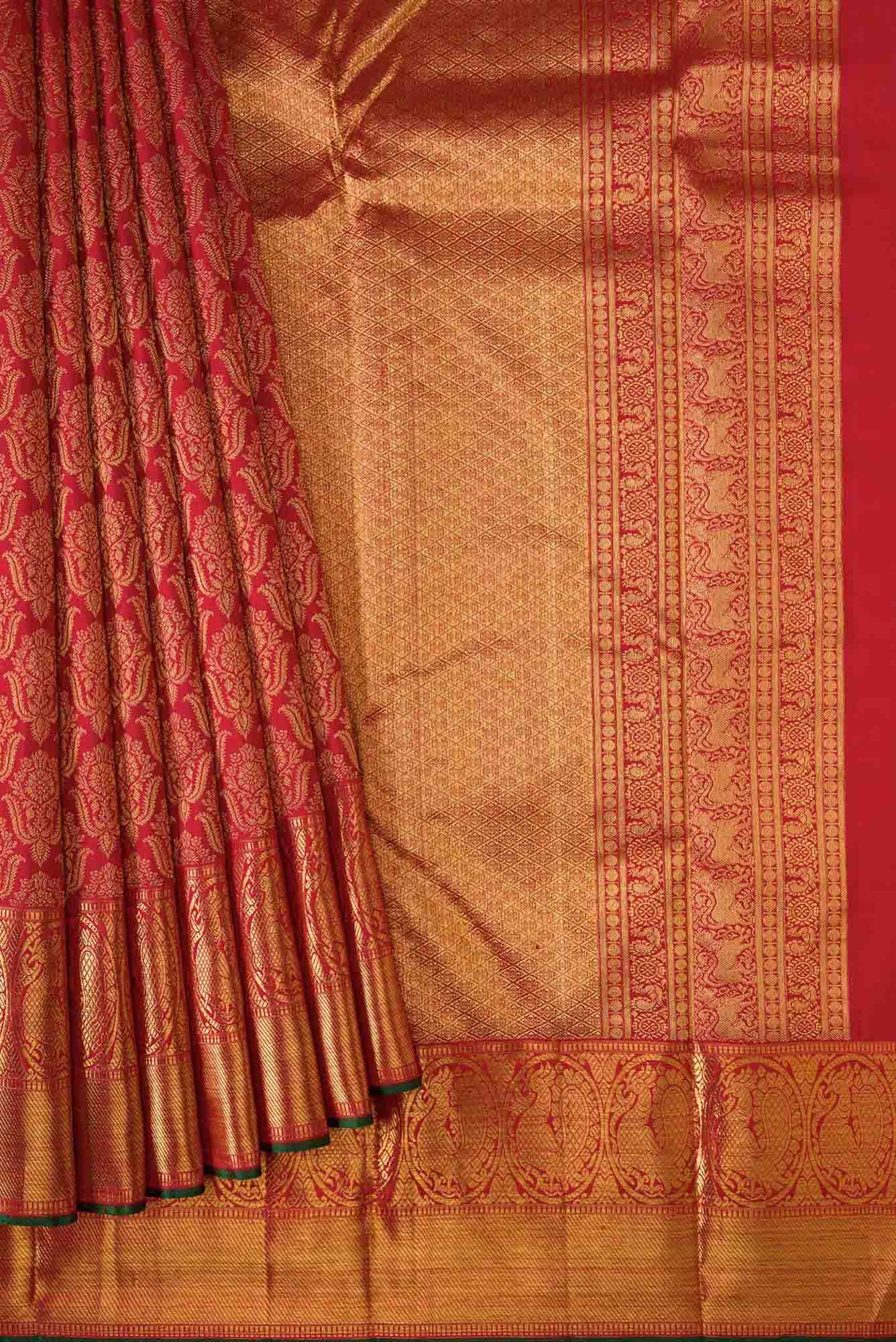 Pure Silk Pure Zari Red Dual Tone Kanchipuram Saree