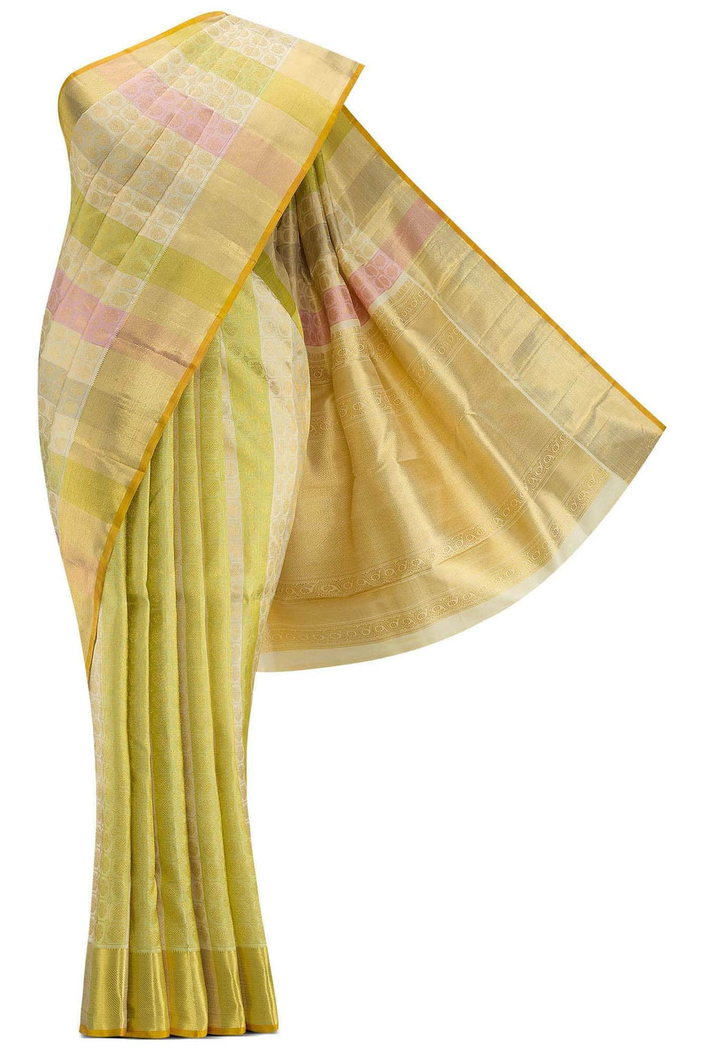 Sandal|Green and Grey Dual Tone Kanchipuram Silk Saree