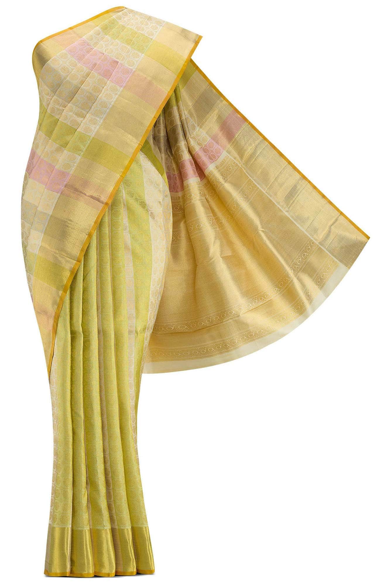 Sandal|Green and Grey Dual Tone Kanchipuram Silk Saree