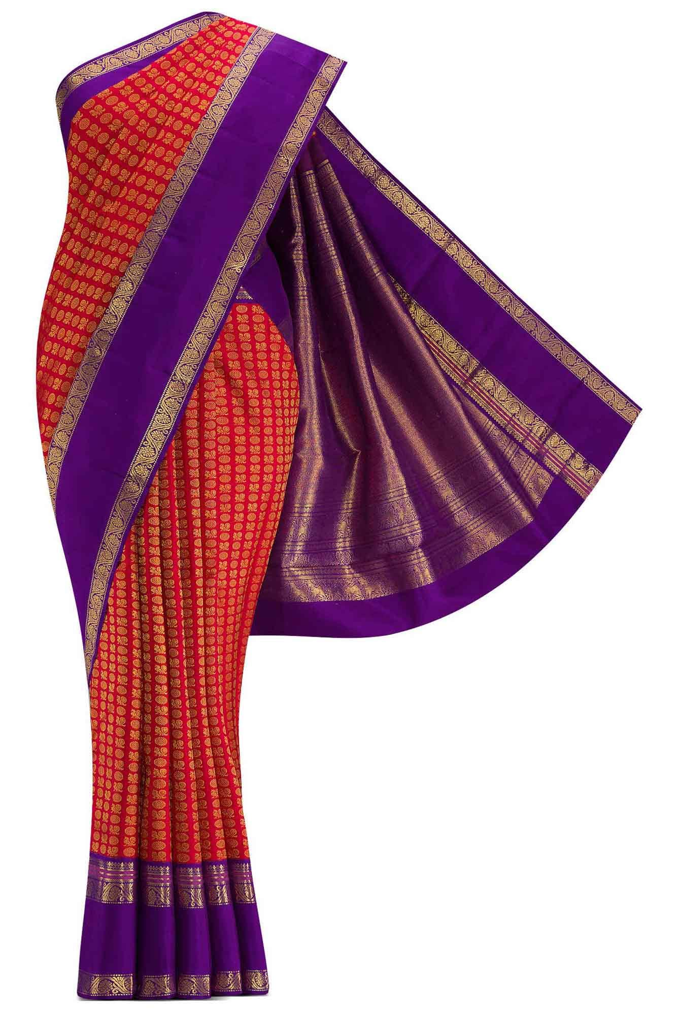 Pure Silk Pure Zari Red Dual Tone Kanchipuram Saree