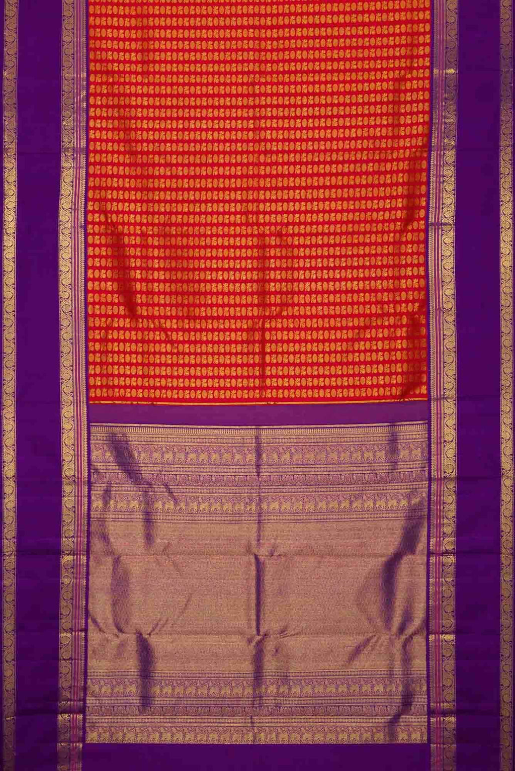 Pure Silk Pure Zari Red Dual Tone Kanchipuram Saree
