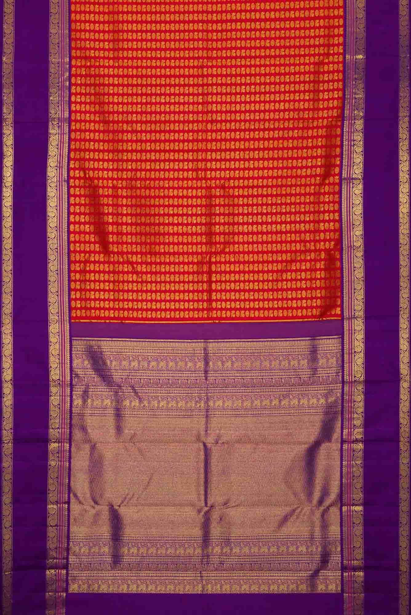 Pure Silk Pure Zari Red Dual Tone Kanchipuram Saree