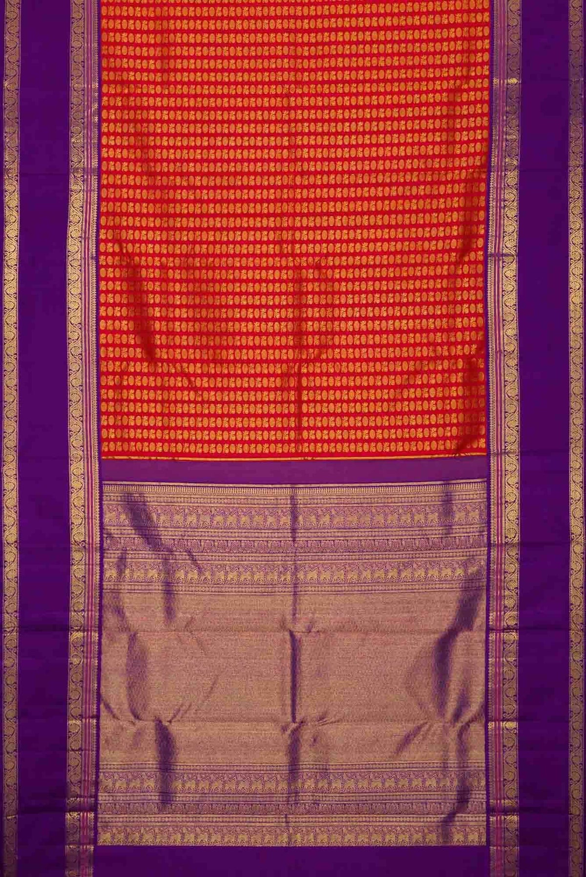Pure Silk Pure Zari Red Dual Tone Kanjivaram Saree