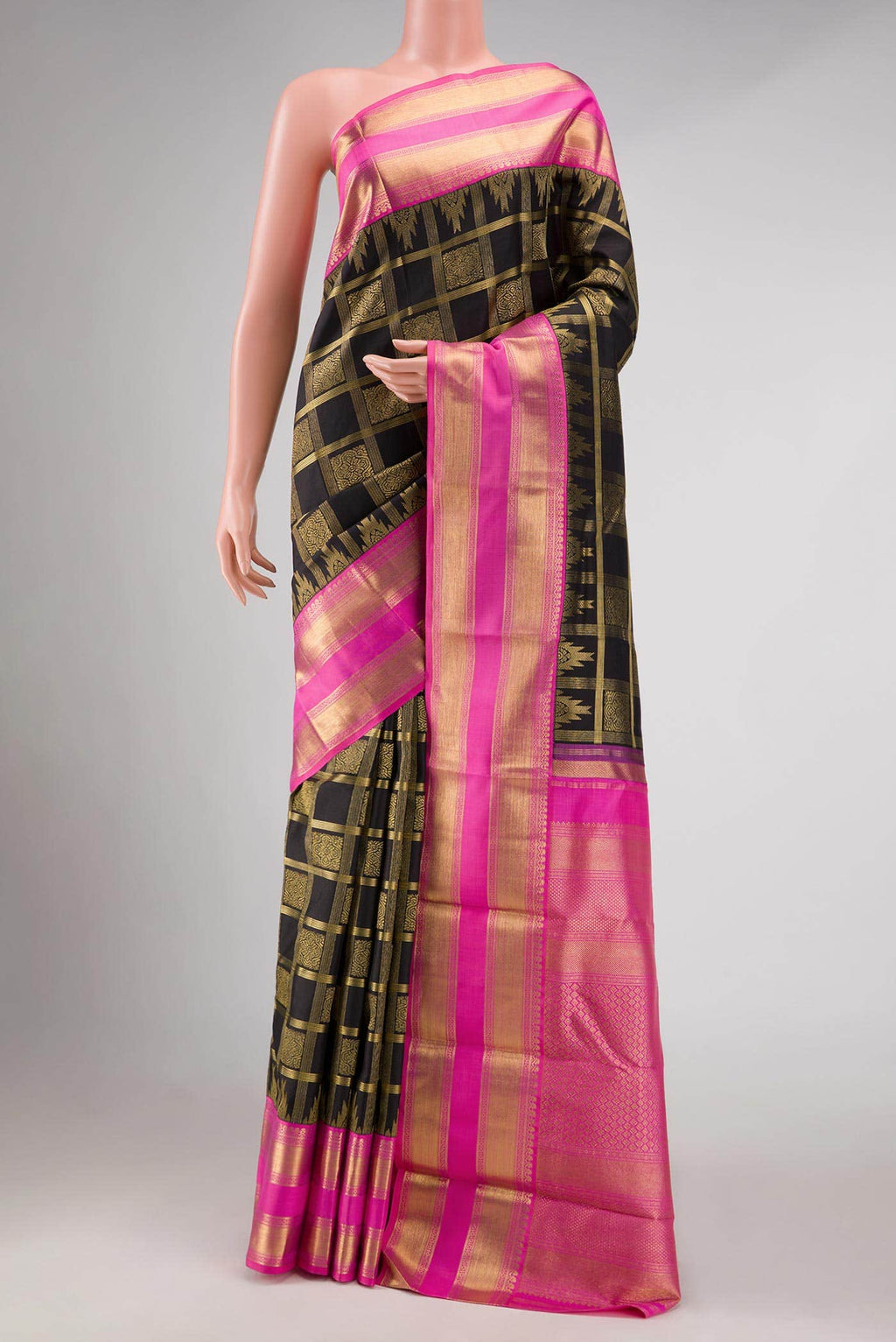 Pure Silk Pure Zari Black Kanchipuram Saree