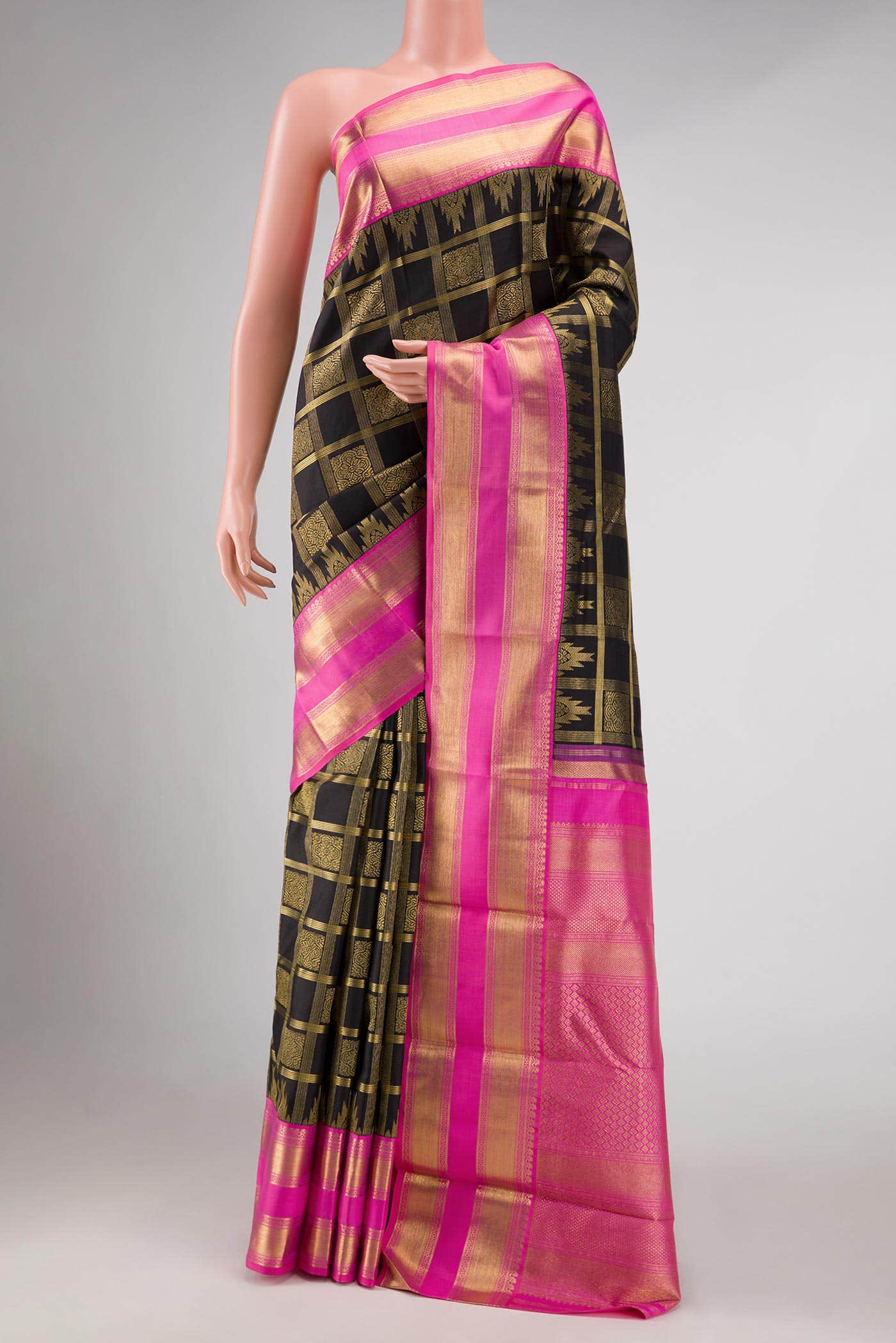 Pure Silk Pure Zari Black Kanchipuram Saree