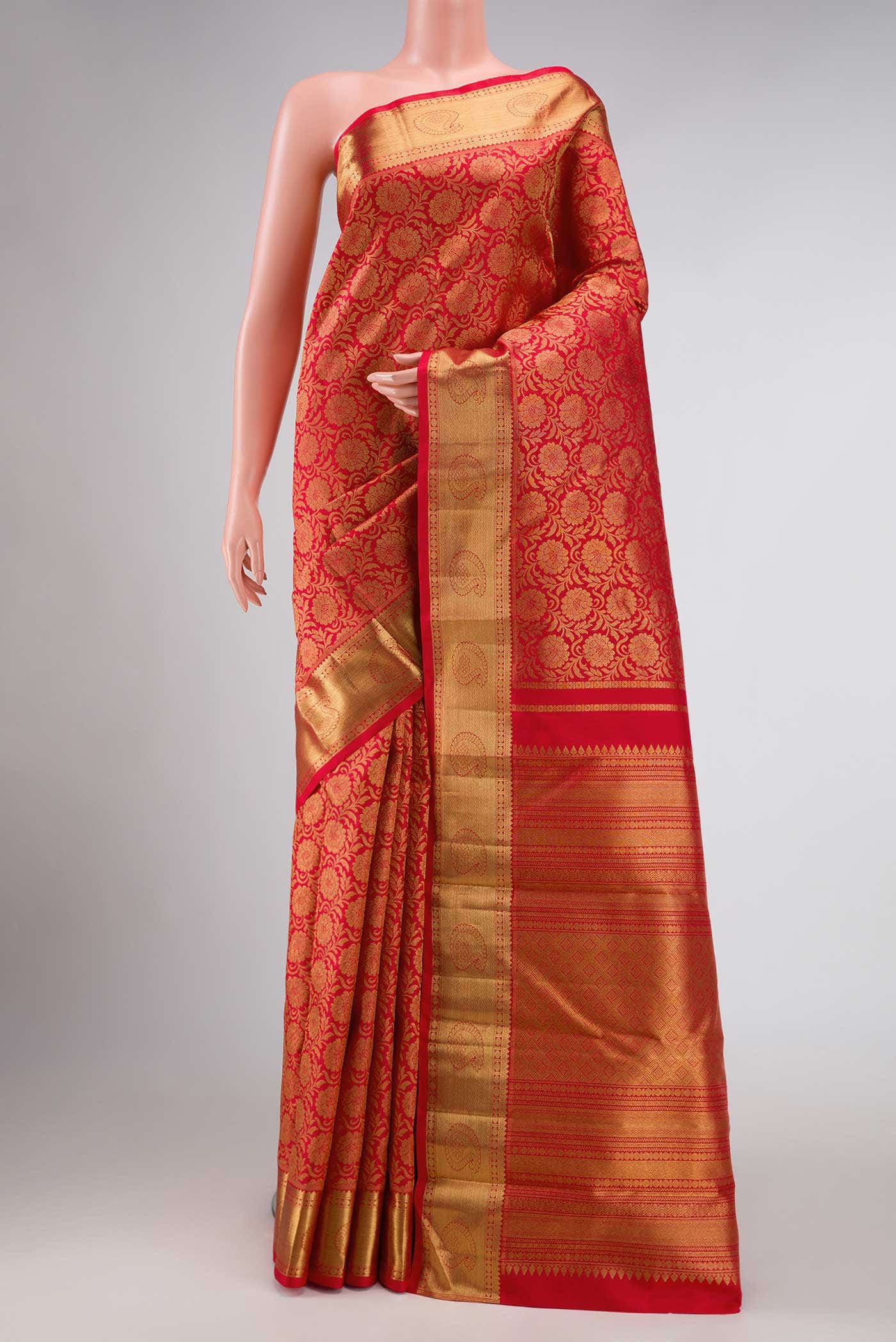Pure Silk Pure Zari Red Dual Tone Kanchipuram Saree