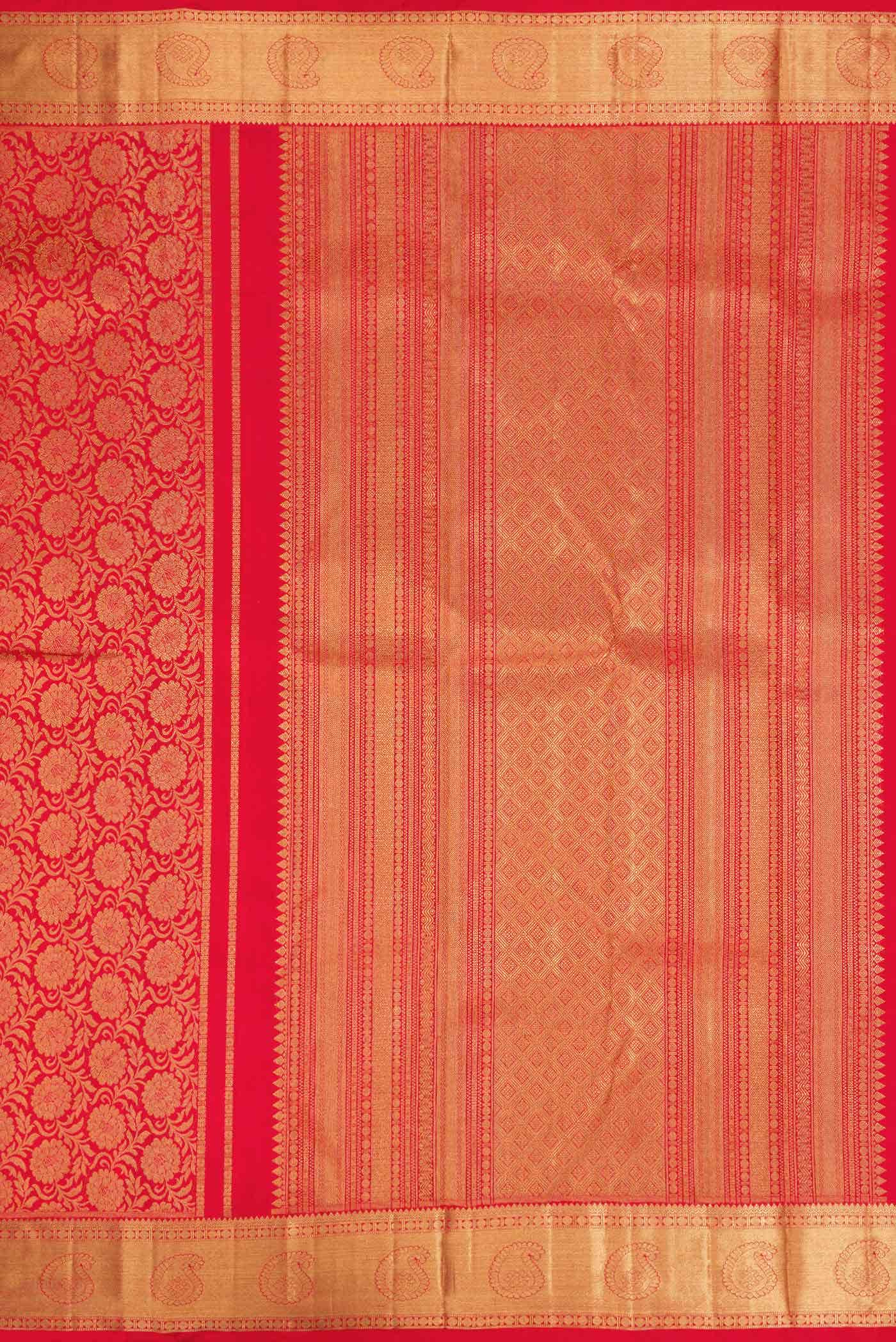 Pure Silk Pure Zari Red Dual Tone Kanchipuram Saree