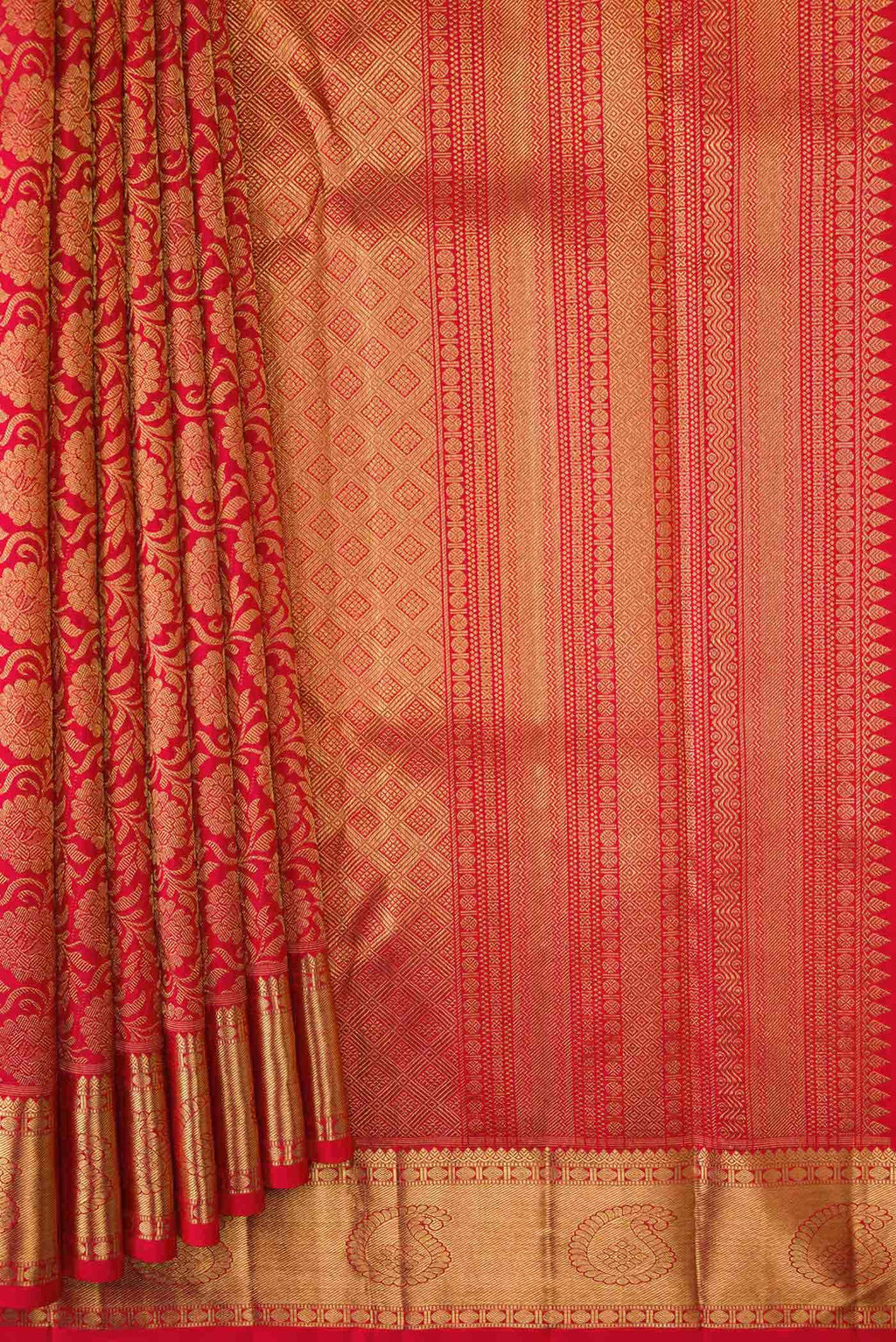 Pure Silk Pure Zari Red Dual Tone Kanchipuram Saree