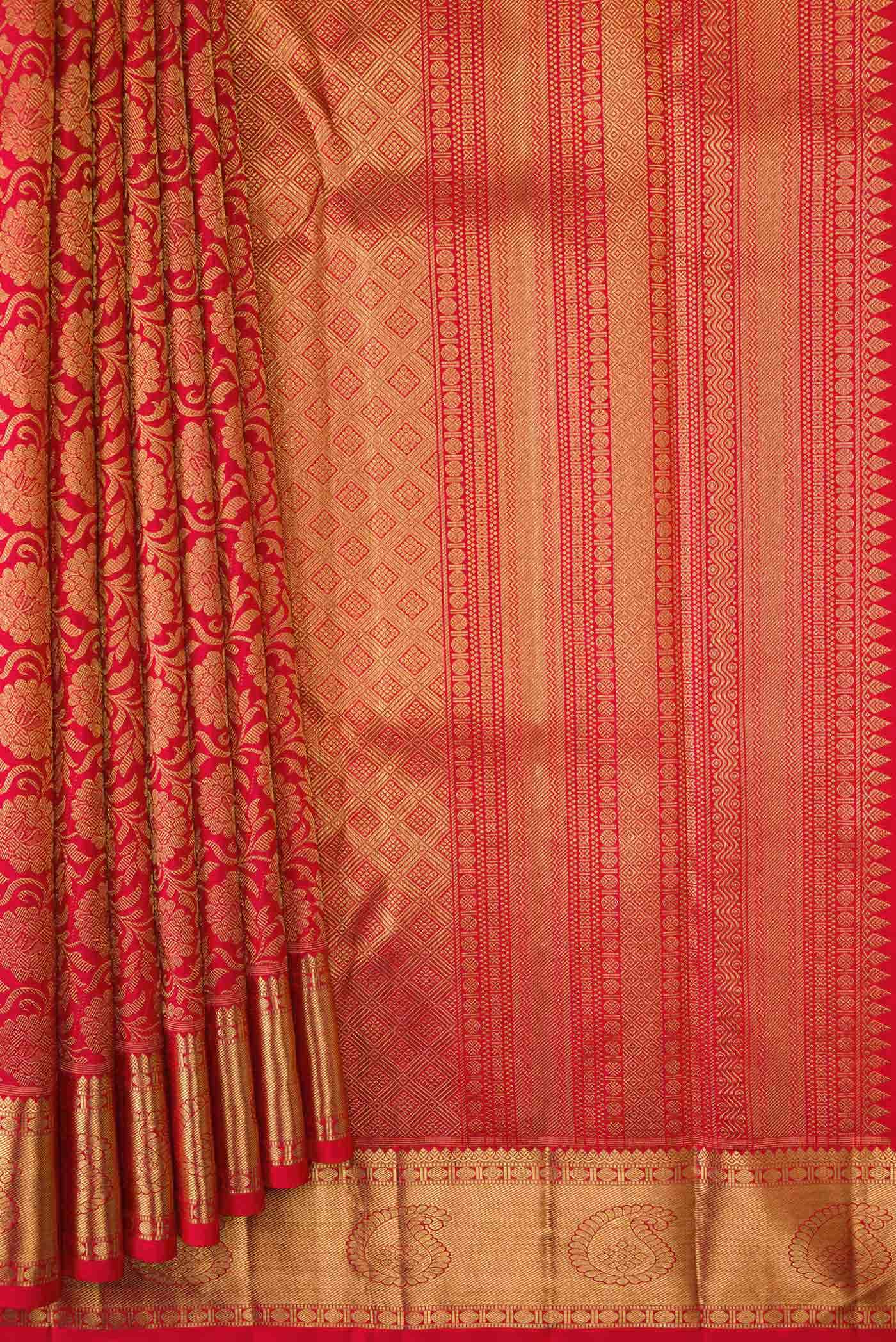 Pure Silk Pure Zari Red Dual Tone Kanjivaram Saree